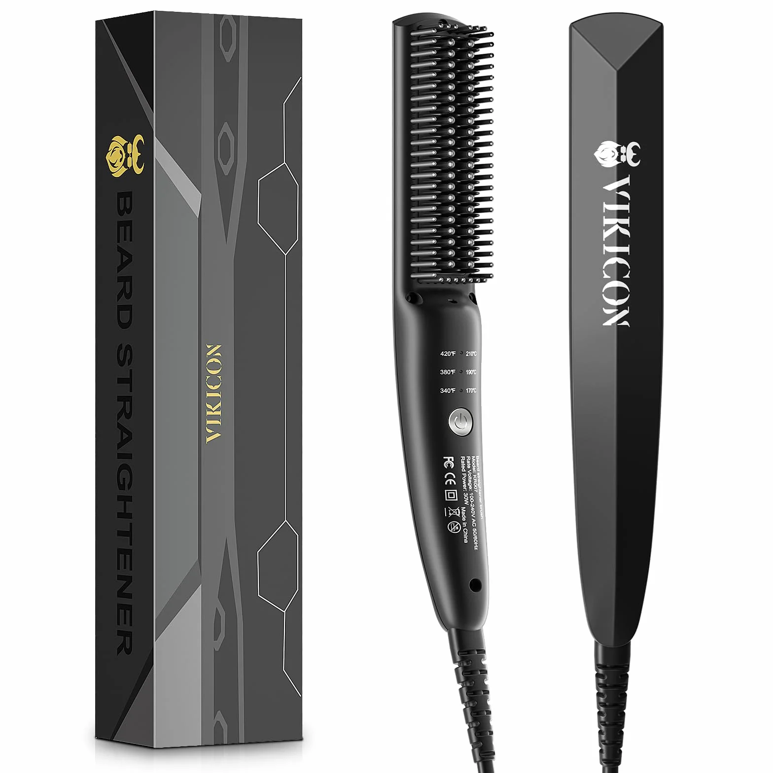 VIKICON Piastra per Barba Capelli Uomo Mini Styler Spazzola Lisciante Professionale Ionico Riscaldata Rapida
