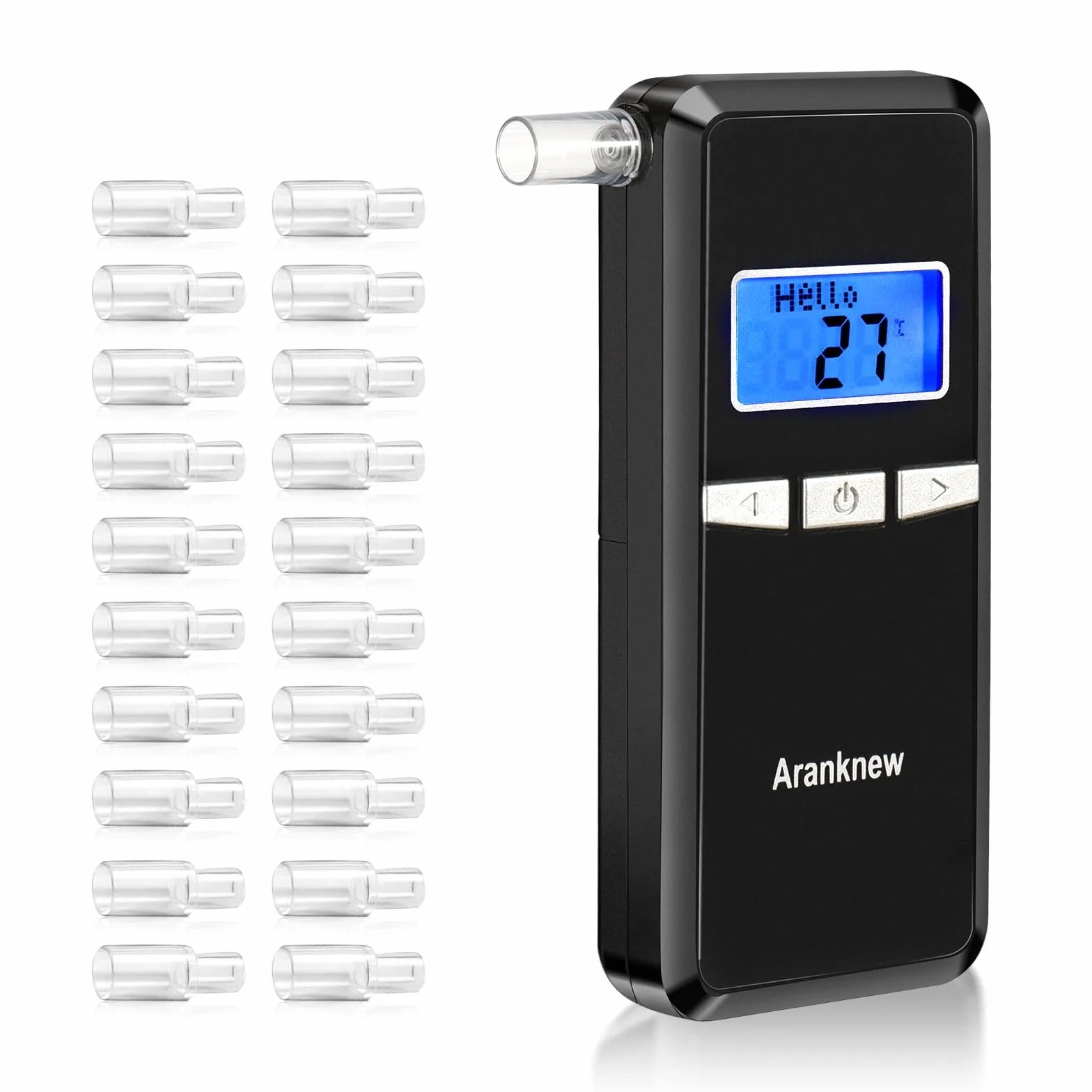 Etilometro Portatile Certificato, Alcol Tester Portatile con Display LCD Blu Digitale per Uso Personale e Professionale con 20 Bocchini, Misurazione Rapida a Semiconduttore