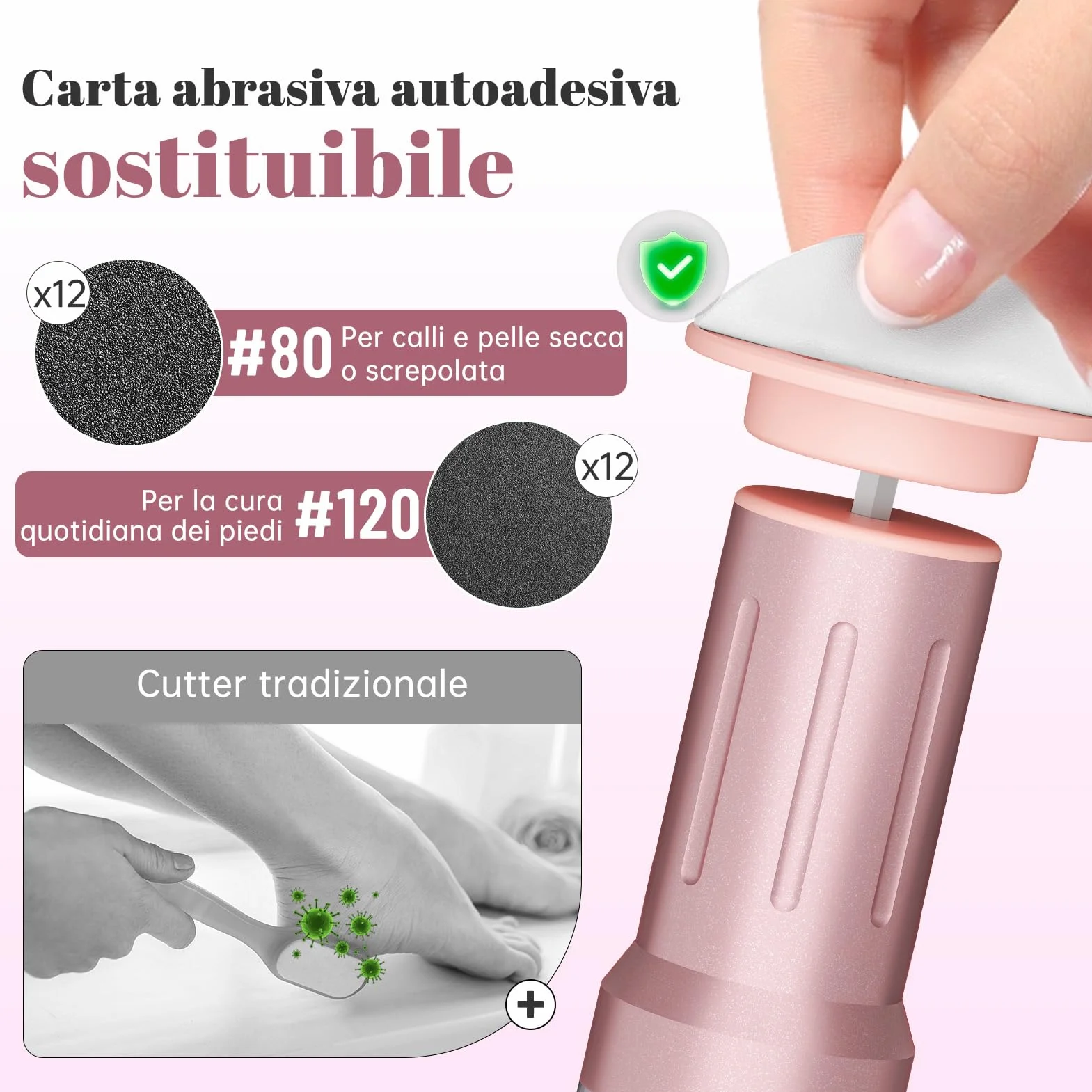 Pedicure Elettrico Professionale Ricaricabile Lima per Piedi con Carta Vetrata Set 2 in 1 Togli Calli 6 Livelli