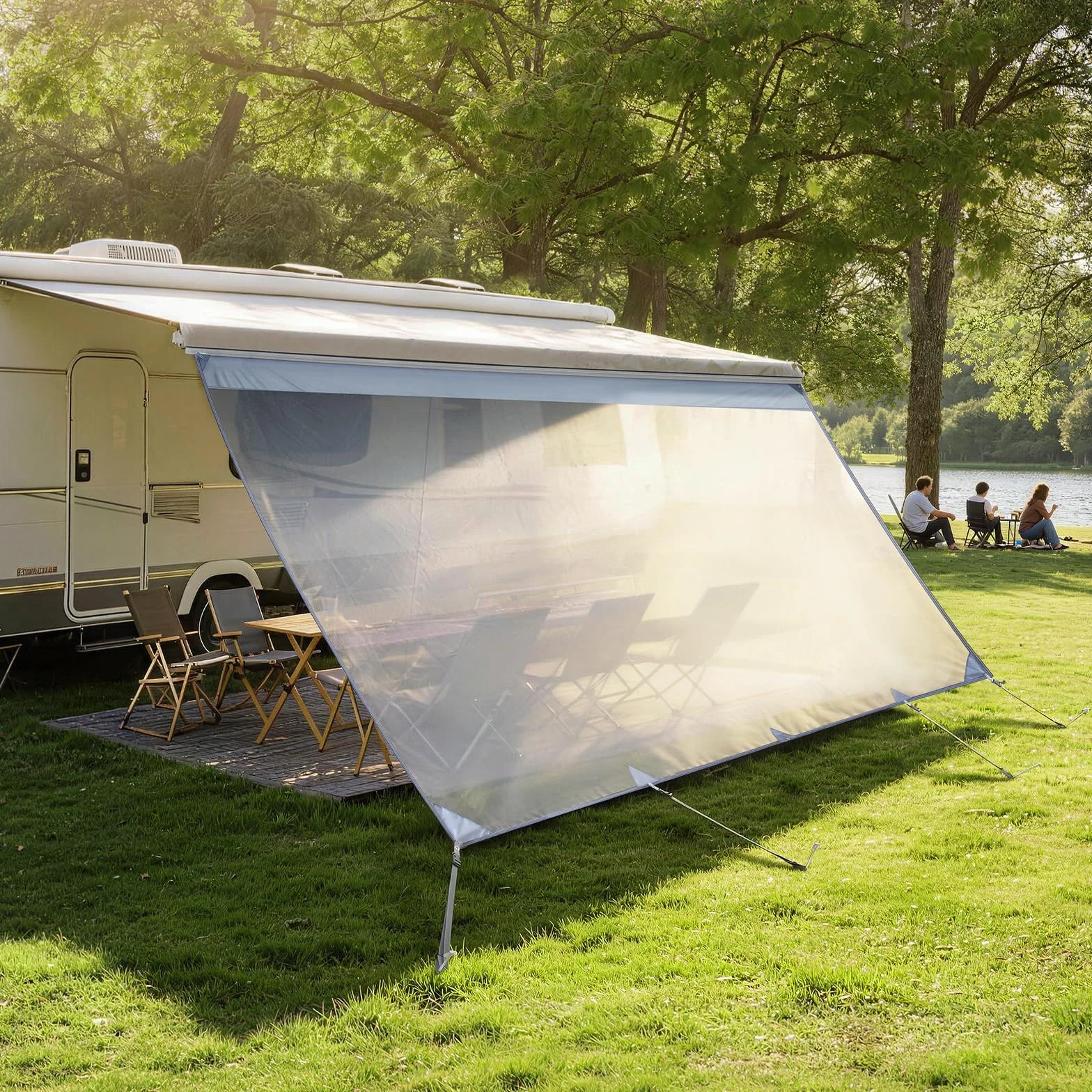 VEVOR Pannello Laterale Frangisole in Poliestere Trasparente Parete Frontale per Camper Roulotte 2x4,3m Compatibile per Tenda da Sole 4,5m
