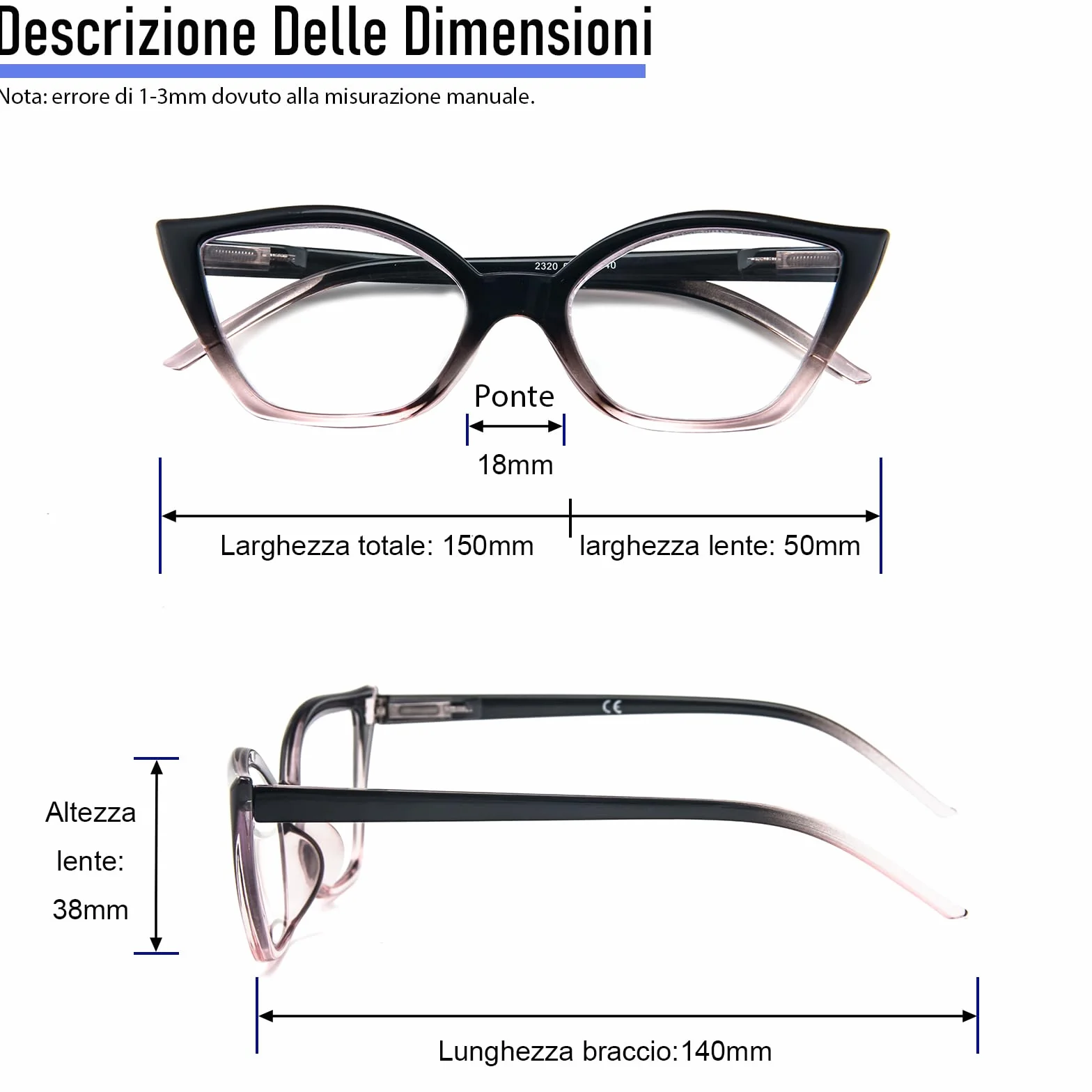 Occhiali da Lettura Donna Anti Luce Blu Cat Eye 1.5 Rosa