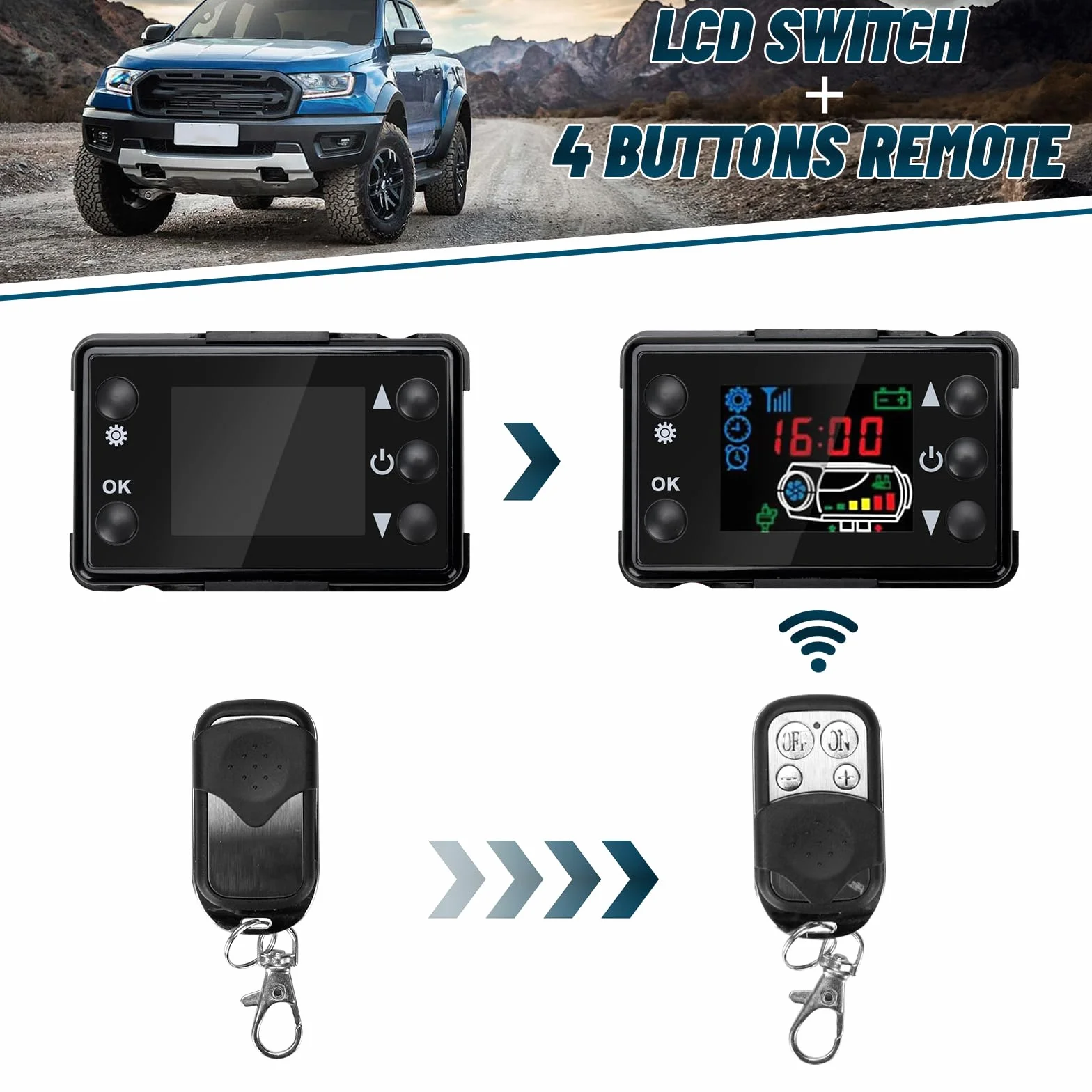 12 V Auto Riscaldatore LCD Interruttore di Controllo, con 4 Pulsanti di Controllo Remoto, Parcheggio Universale Riscaldatore per Auto Riscaldatore Dell'aria Diesel
