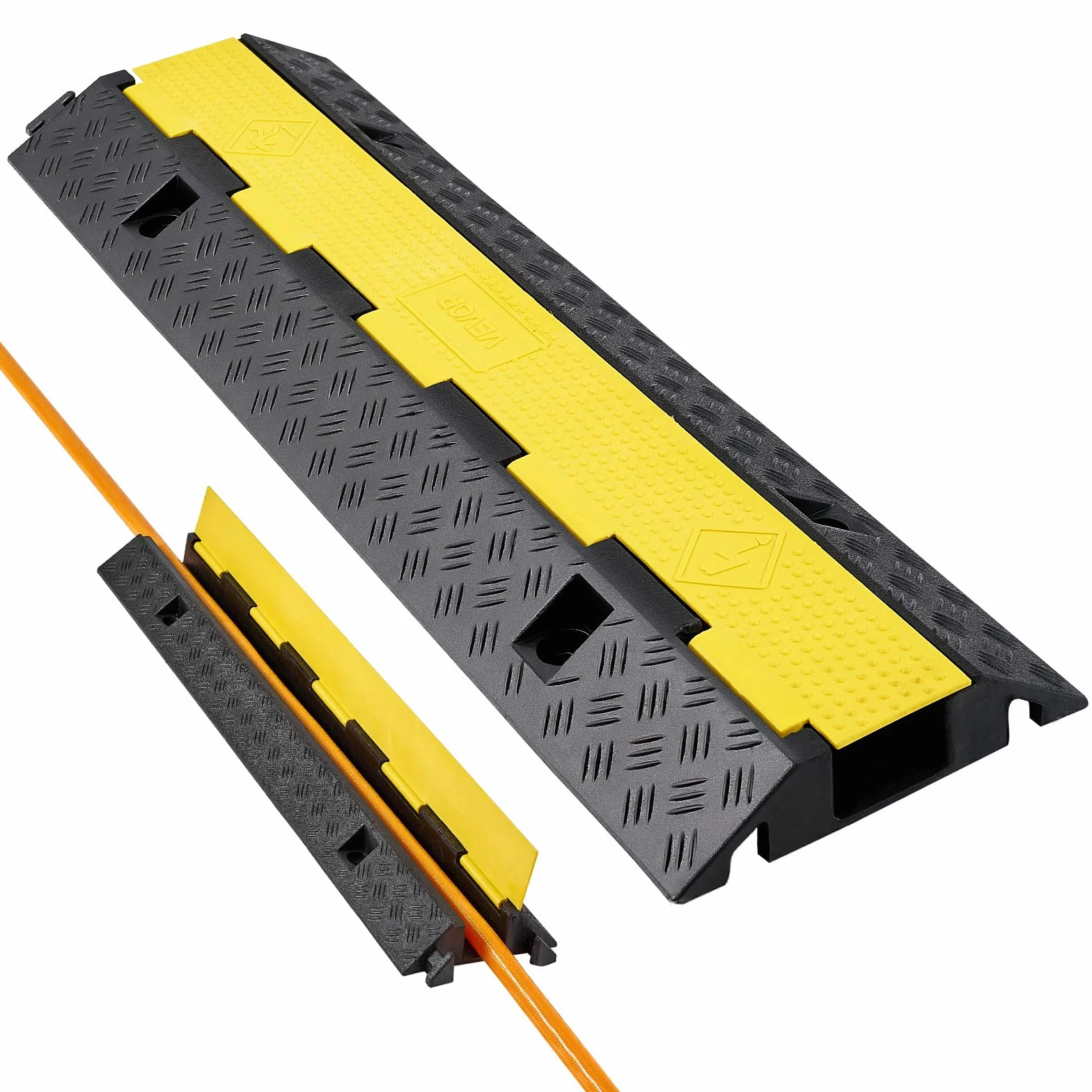 VEVOR Rampa di Protezione per Cavi, Capacità di 9979 kg/Asse, 1 Canale di Copertura per Tubo Flessibile in Gomma 70 x 50 mm, Dosso Rallentatore con Coperchio Superiore Apribile, 1 Confezione