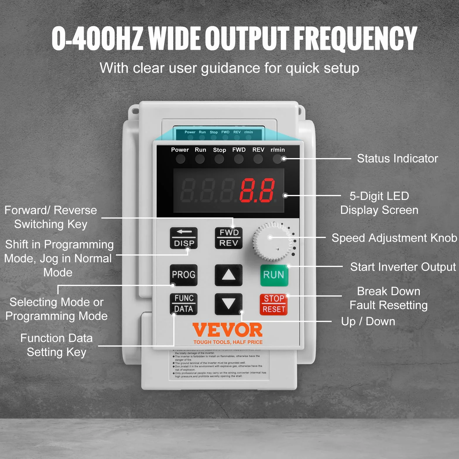 VEVOR Inverter Azionamento a Frequenza Variabile 4kW 5CV 18A 0-400Hz VFD Ingresso Monofase Uscita Trifase