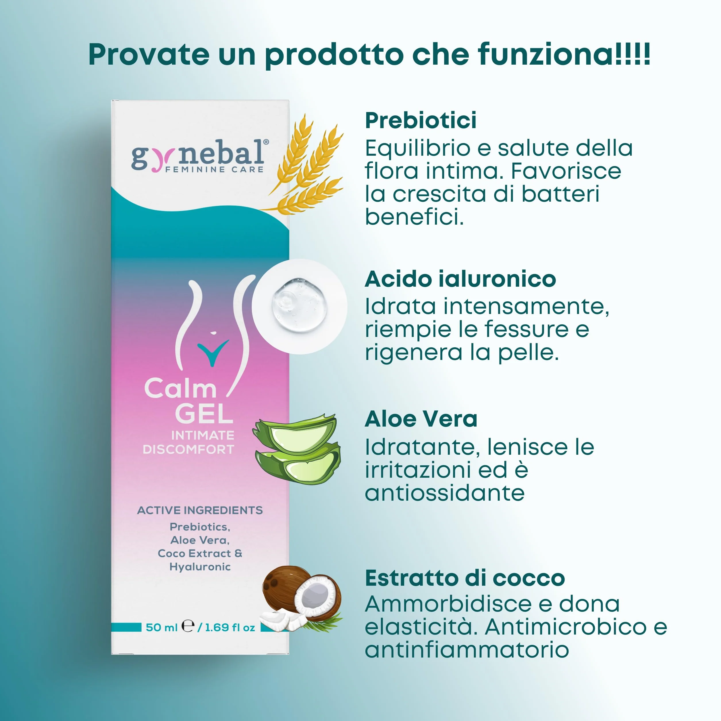 GYNEBAL CALM Gel Intimo con Prebiotici – Gel Idratante per Secchezza Vaginale, Prurito e Disagio – Supporta la Flora Vaginale – 50 ml