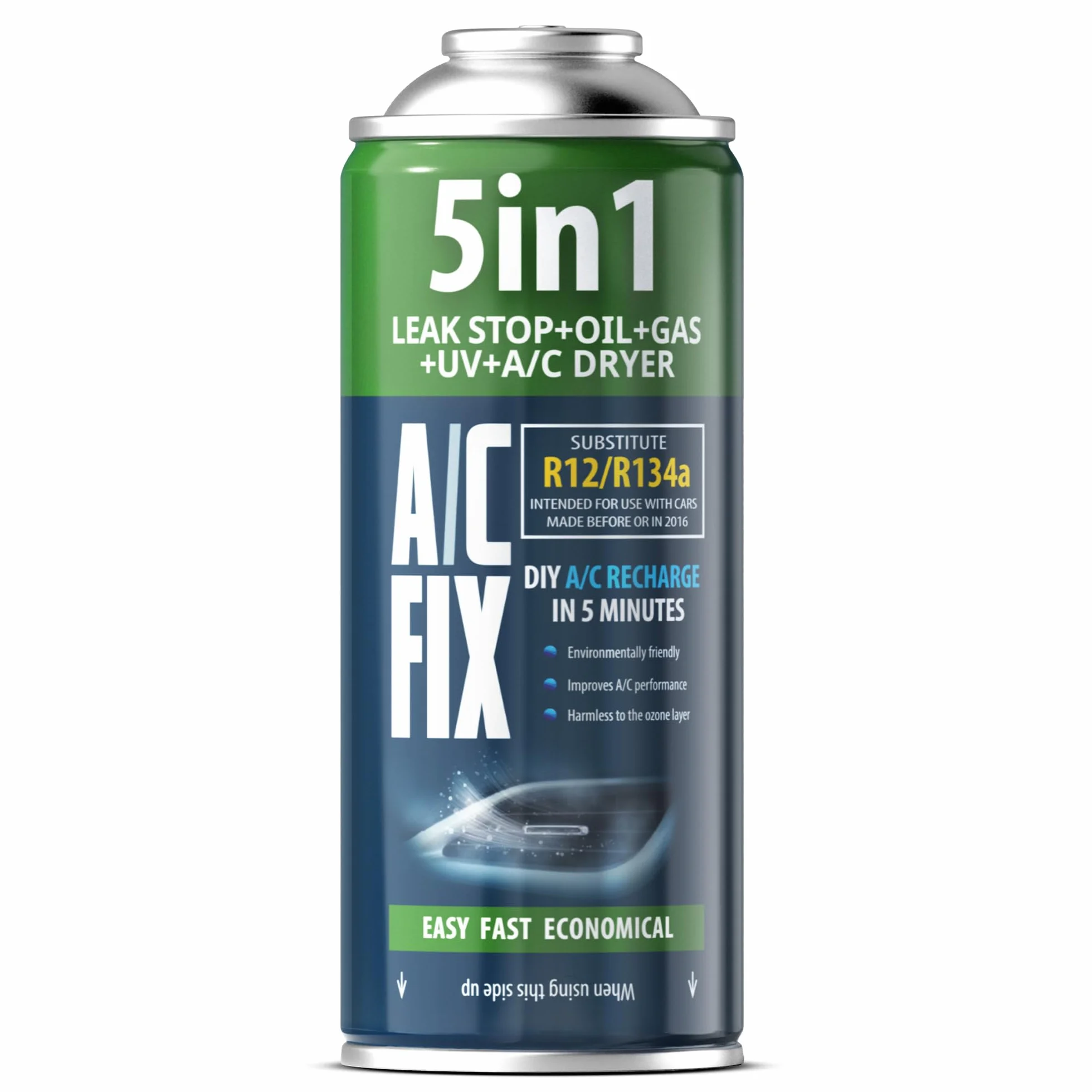 AC FIX 5-in-1 – R134a x 2 470 g Refrigerante per climatizzatori auto con olio, sigillante, colorante UV, essiccante – Protegge il compressore