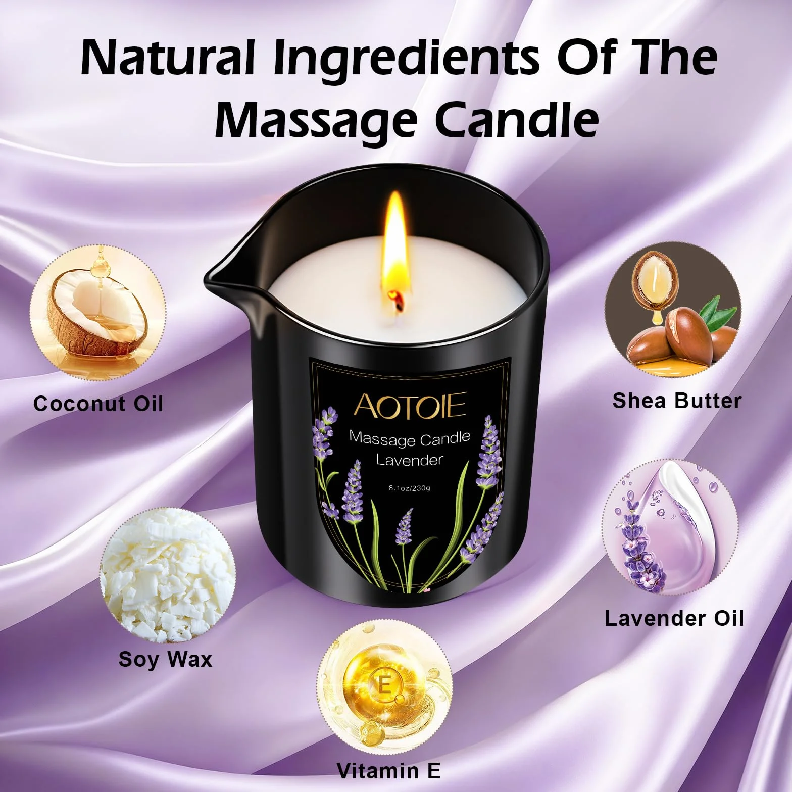 Candela Massaggio 240ml Olio di Lavanda, Candela Profumata Bassa Temperatura, Olio Massaggio Naturale per Relax SPA