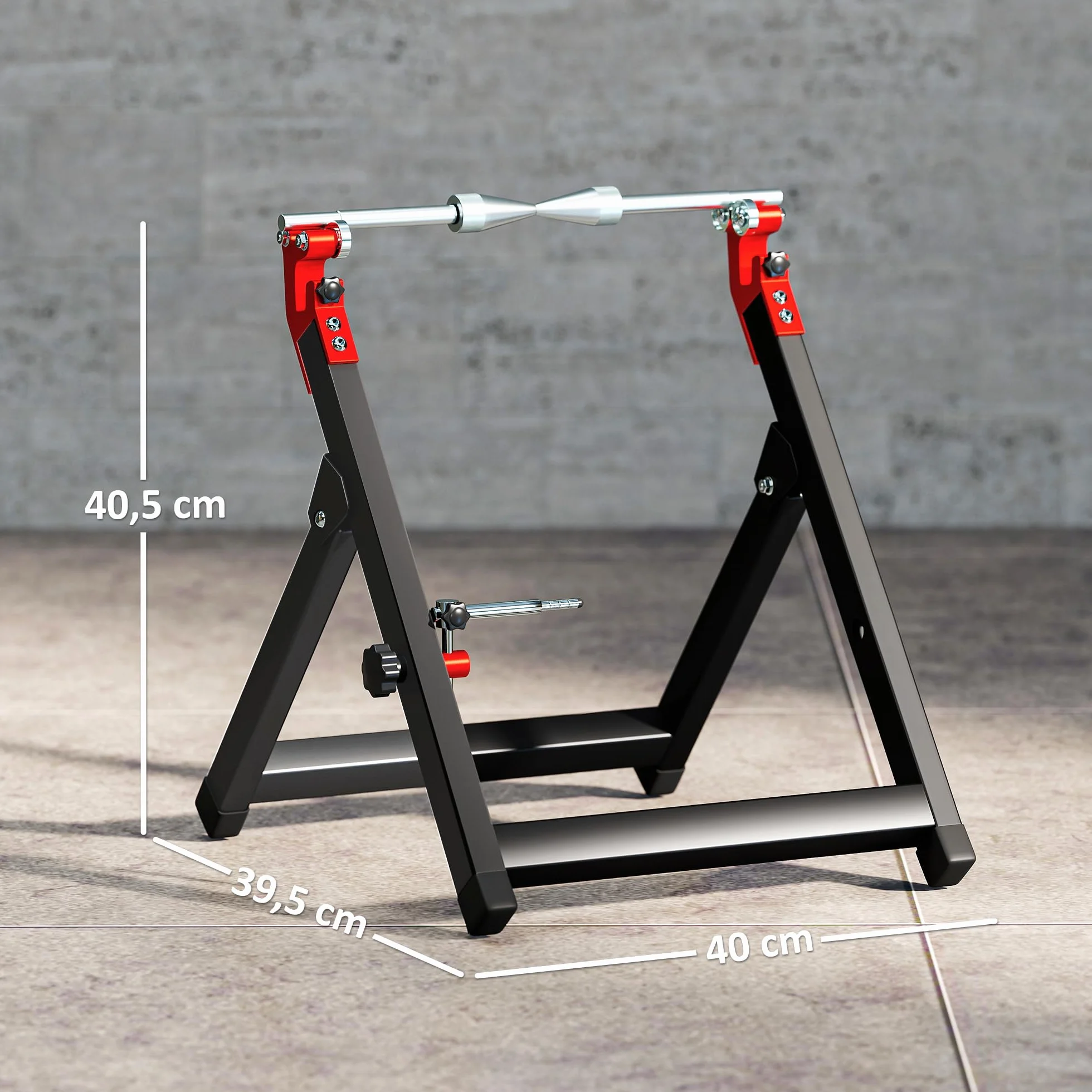 HOMCOM Bilanciatore manuale di ruote moto alluminio e acciaio bilanciamento danni ruote pieghevole con chiave a raggi, compatibile fino a 21 pollici, nero