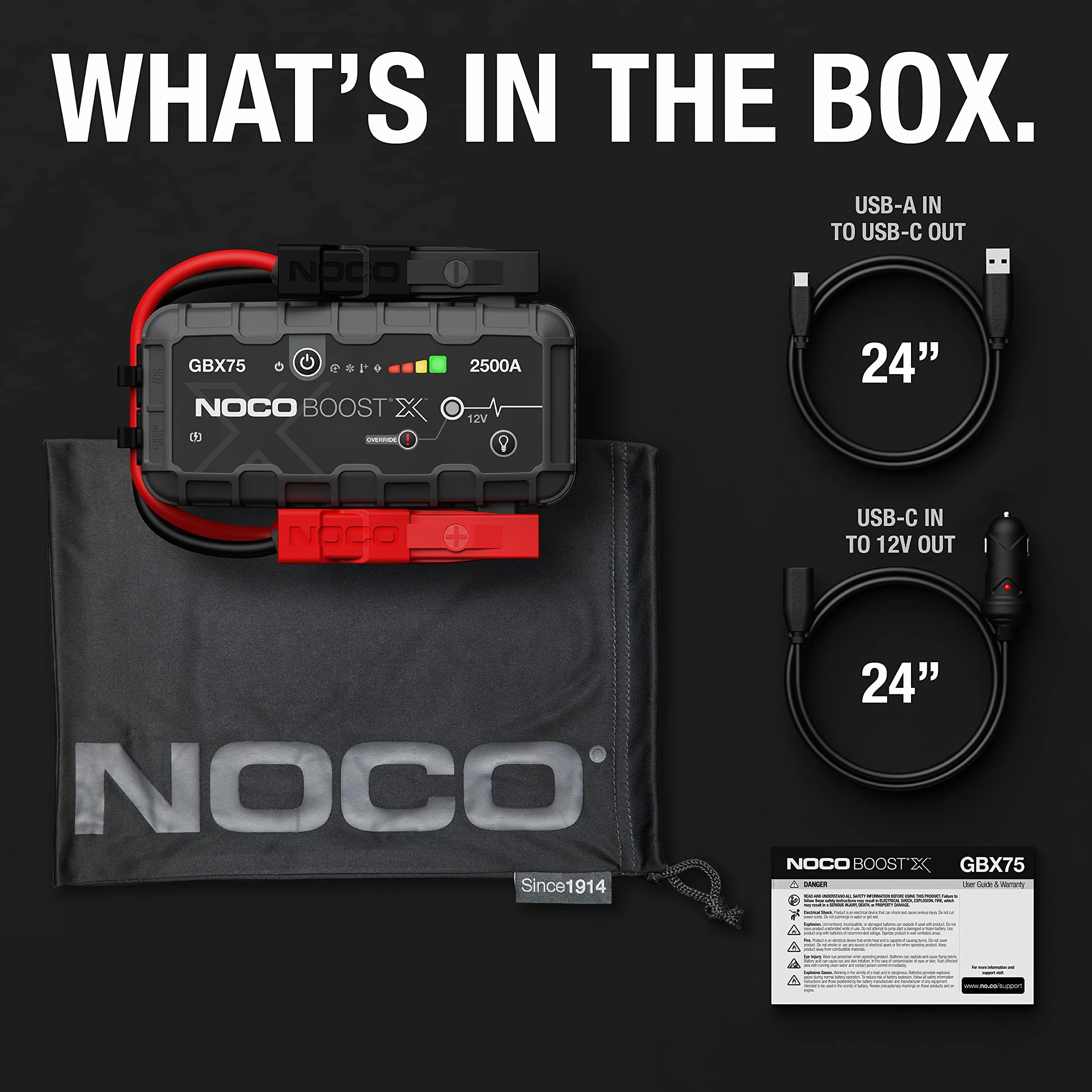 NOCO Boost X GBX75: Avviatore di Emergenza UltraSafe 2500A – Booster Batteria al Litio 12V, Caricabatteria Portatile Power Bank e Cavi Avviamento – Per Motori Benzina fino a 8.5L e Diesel fino a 6.5L