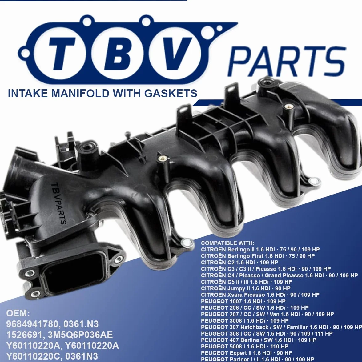 Collettore di aspirazione 3M5Q6P036AE 0361N3 per Berlingo C2 1.6 HDI 1.6TDCI