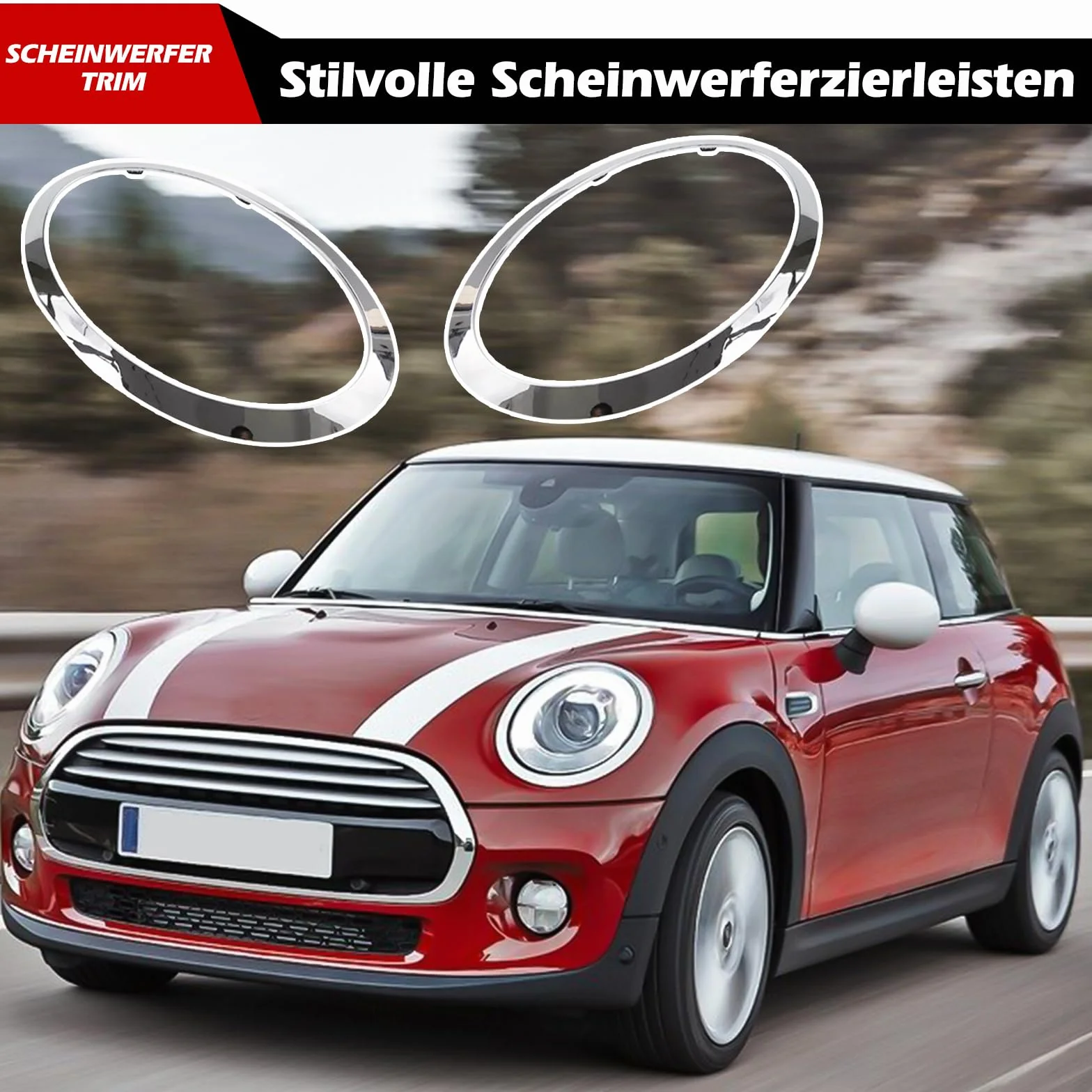 Mini Cooper F55 F56 F57 2014-2021 Cerchietto Fari Ricambio Argento 2 Pezzi