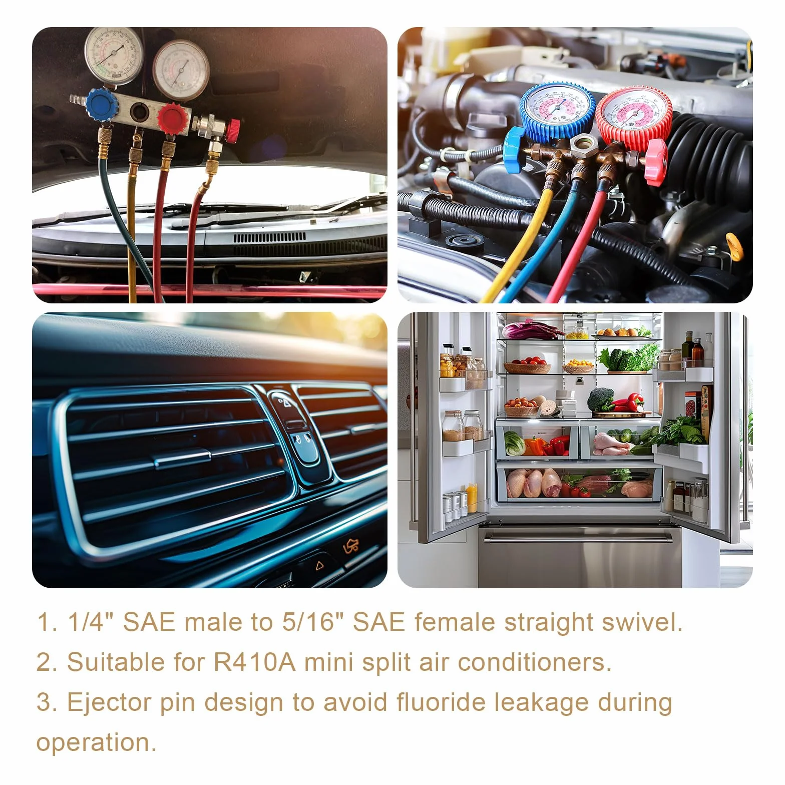 Adattatore R410A Mini Split 5/16" SAE Femmina a 1/4" SAE Maschio 45°/90° per HVAC