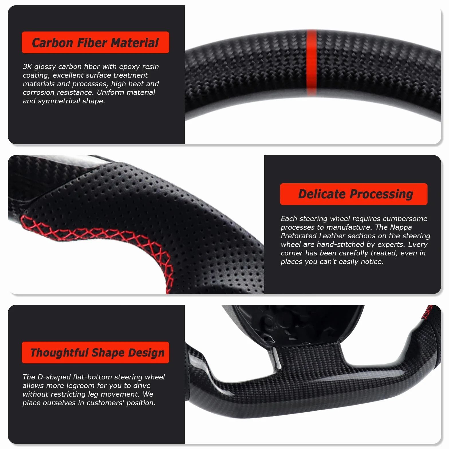 Volante in fibra di carbonio a forma di D con fondo piatto e cuciture rosse, volante personalizzato in pelle traforata, per Audi A4(solo B7) A5 S4 S5 2008-2010