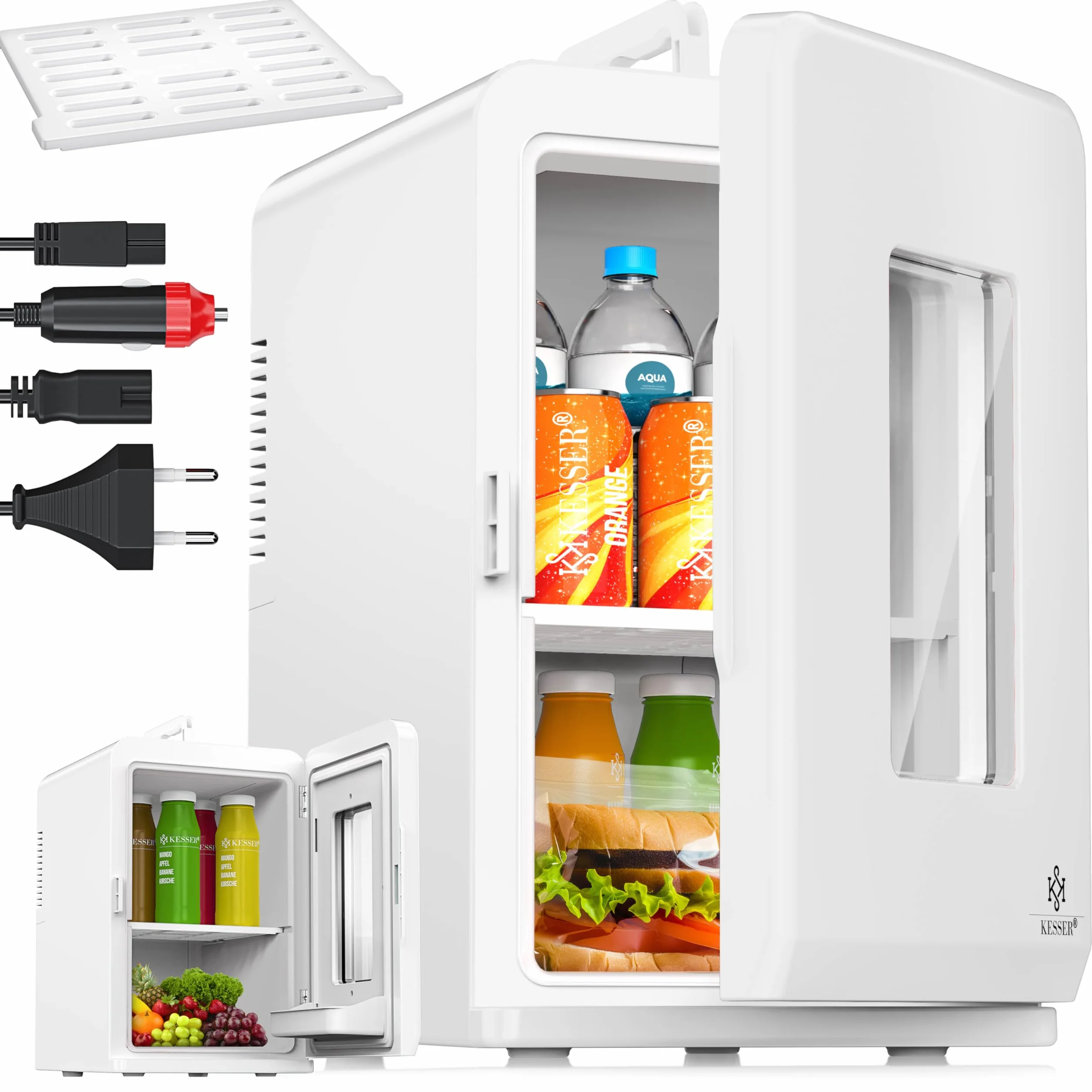KESSER® 2in1 mini frigo box 15 litri funzione raffreddamento e riscaldamento portatile AC DC 220-240V/12V presa e accendisigari scalda sigaretta mini box termico auto ufficio, bianco