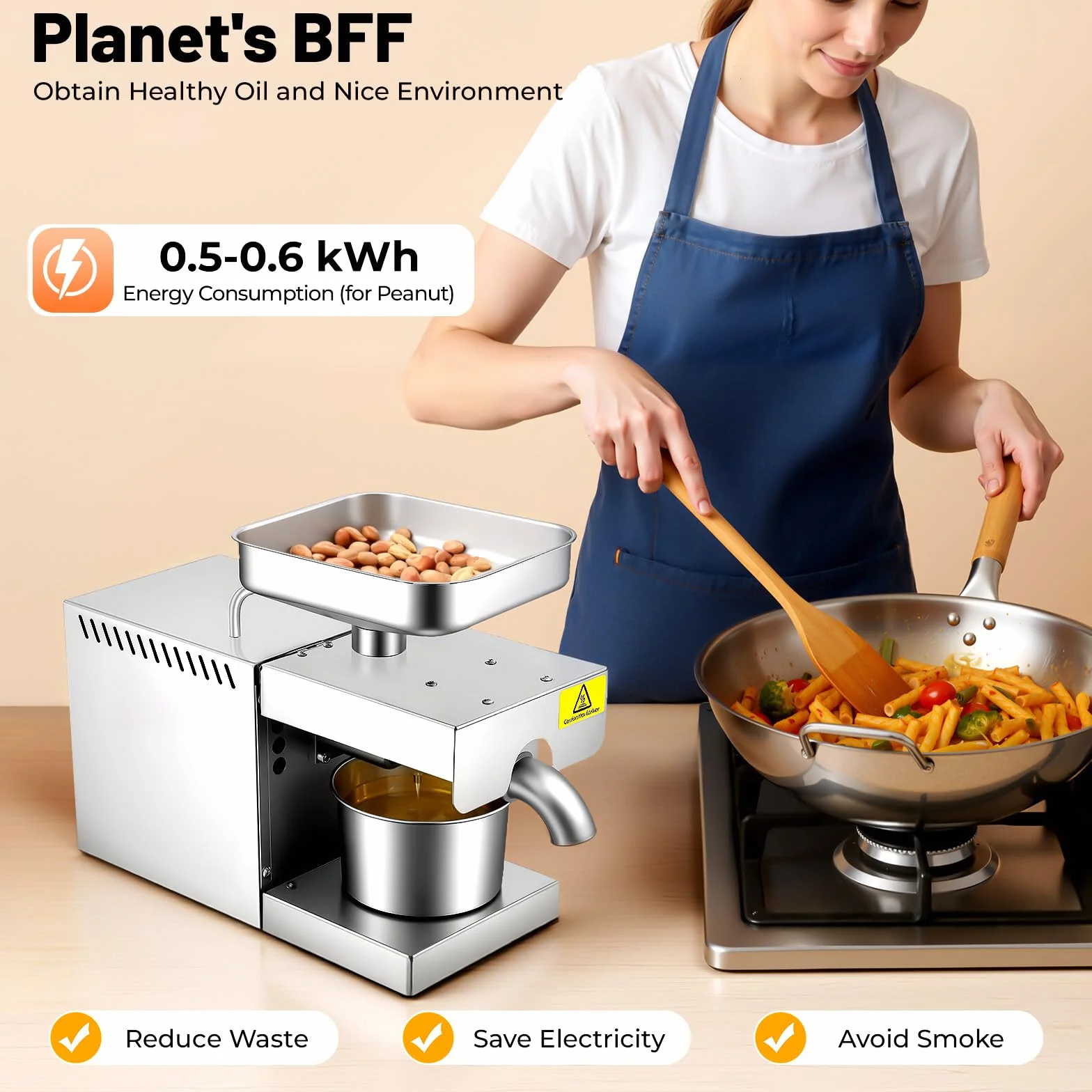 600W Pressa Elettrica, Noci Arachidi Frantoio a Freddo & Caldo, Estrattore di Olio Automatico in Acciaio Inox per Commerciale e Domestico, Macchina di Estrazione