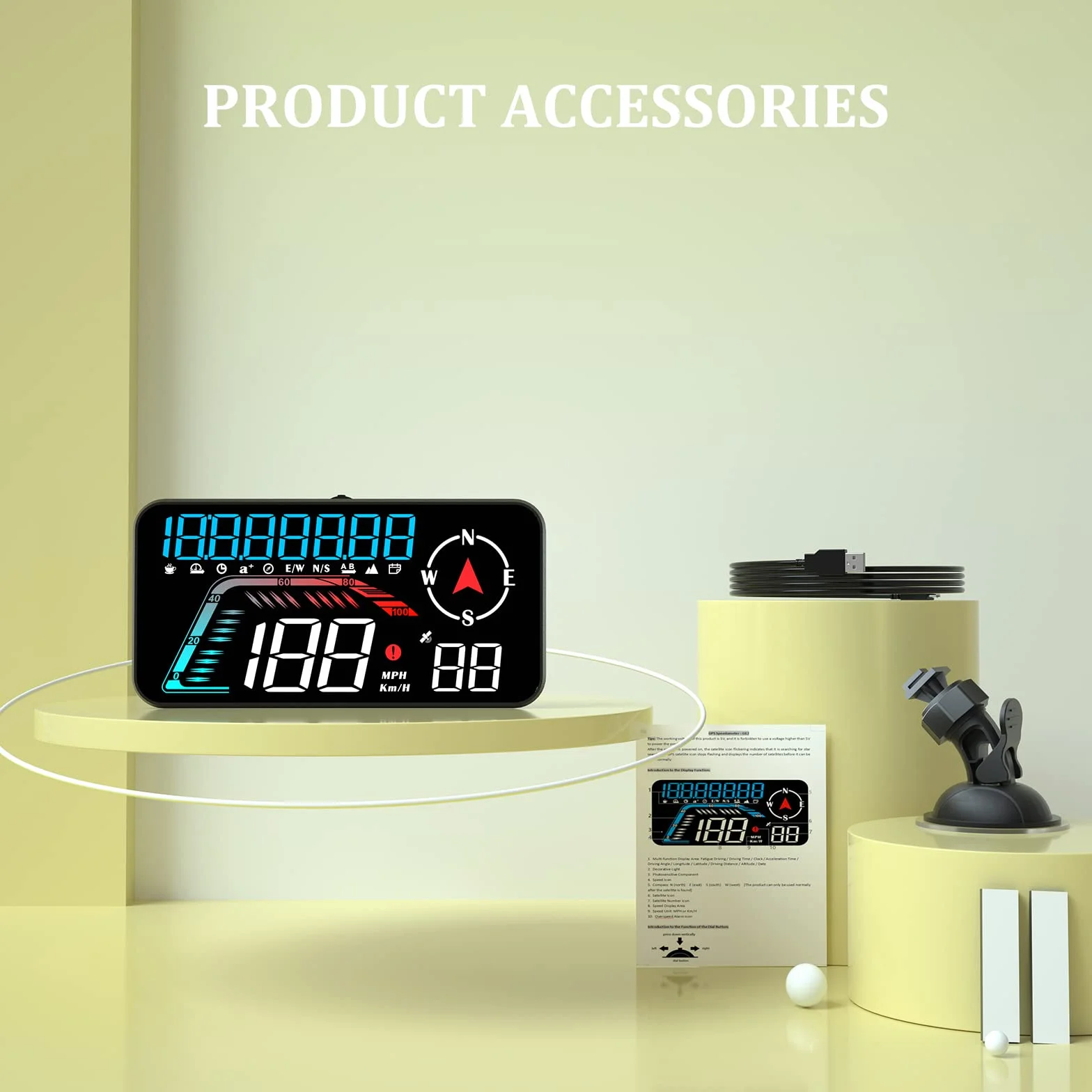 Grande schermo per auto Head up Display, KM/H e MPH, tachimetro GPS, con promemoria della velocità e promemoria della stanchezza alla guida, adatto a tutti i veicoli
