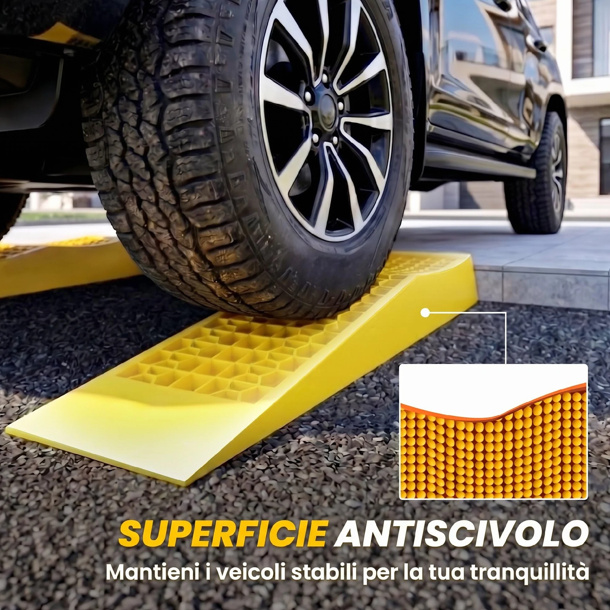 HOMCOM Set di 2 Rampe di Carico in Plastica per Auto con Capacità 3 Tonnellate per Pezzo, Pedane Antiscivolo per Manutenzione Macchine, Camper e Furgoni, 70x19.5x7.8 cm, Giallo