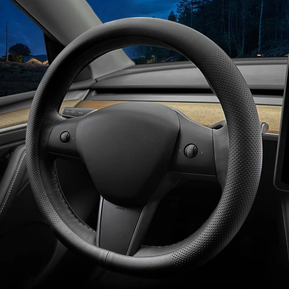 Coprivolante auto personalizzato per Tesla, in pelle nappa, ultra sottile, design antiscivolo e modifica degli interni dell'auto (per Tesla Model 3/Y) (nero)
