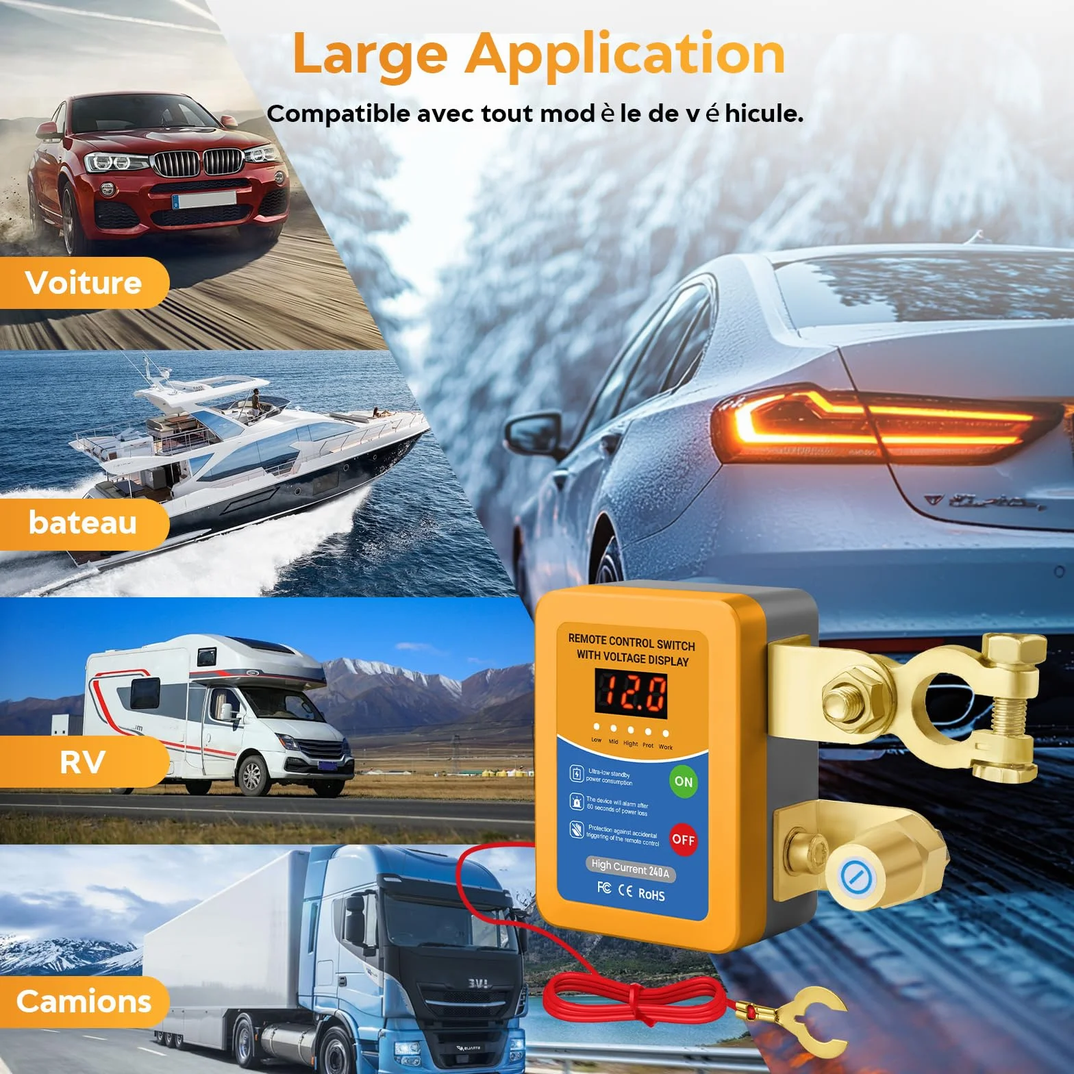 Stacca Batteria per Auto 12V 240A, Interruttore di Isolamento della Batteria Staccabatteria Automatico Antifurto Auto Senza Fili con Telecomando per Auto RV ATV Camion Barca Trattore