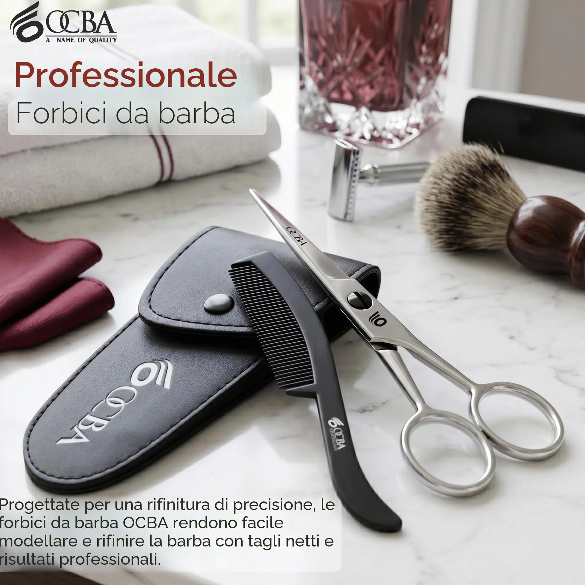 Forbici professionali per baffi in acciaio inossidabile per rifinire sopracciglia uomo Argento