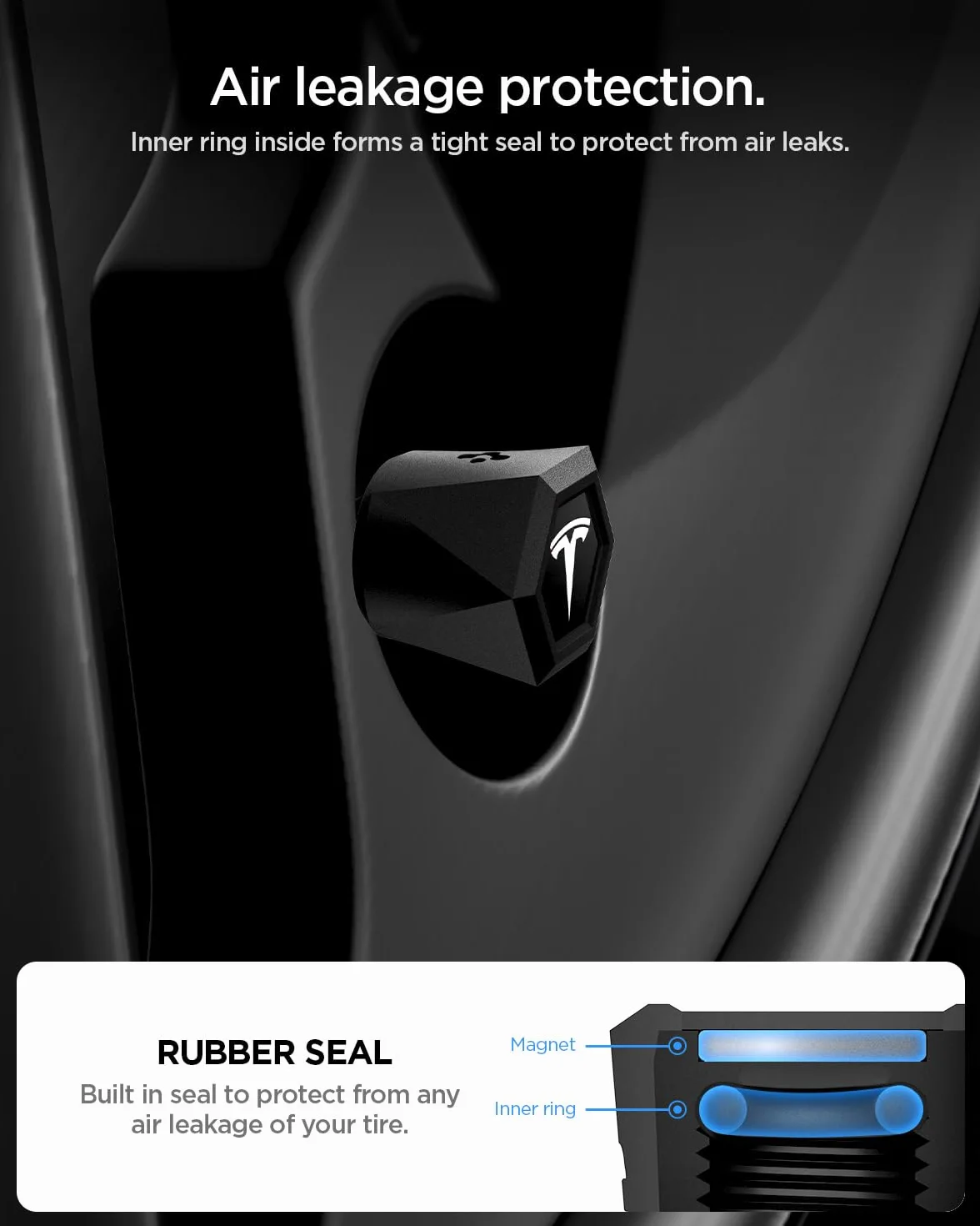 Spigen Set da 4 Tappi per Valvole Pneumatici Magnetici per Tesla Model 3/Y/X/S con TPU, Antigraffio, Coprivalvole Aria Progettati per Accessori Tesla - Argento