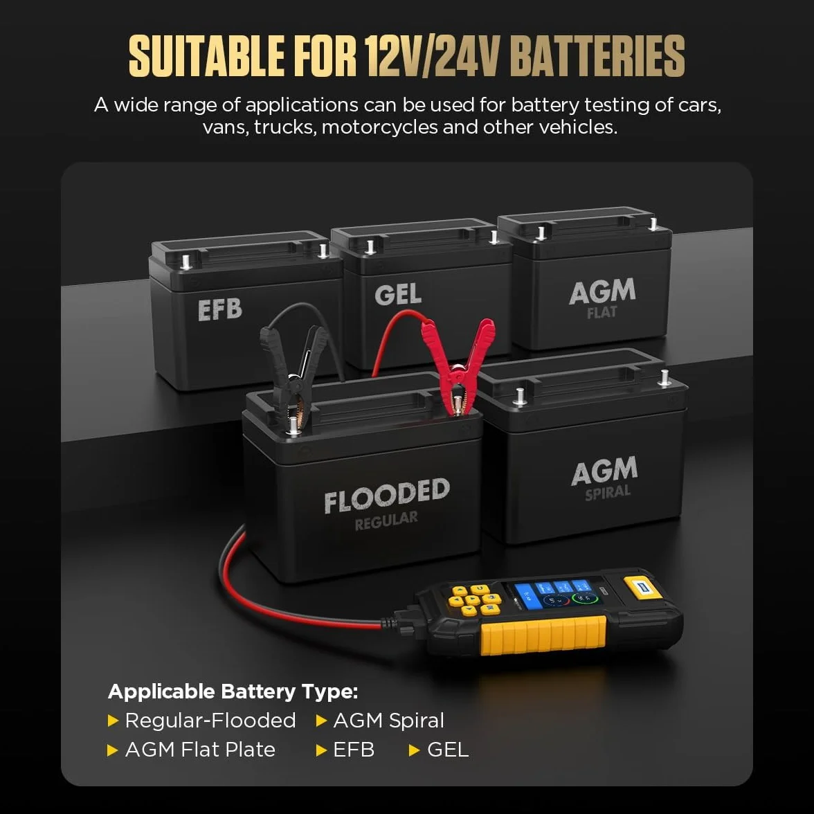 AUTOOL BT760 - Tester di carica batteria 12 V/24 V per autoveicoli con 30-2000 CCA, analizzatore di batteria per avviatori e sistemi di ricarica con stampante per camion, auto, moto e altro ancora