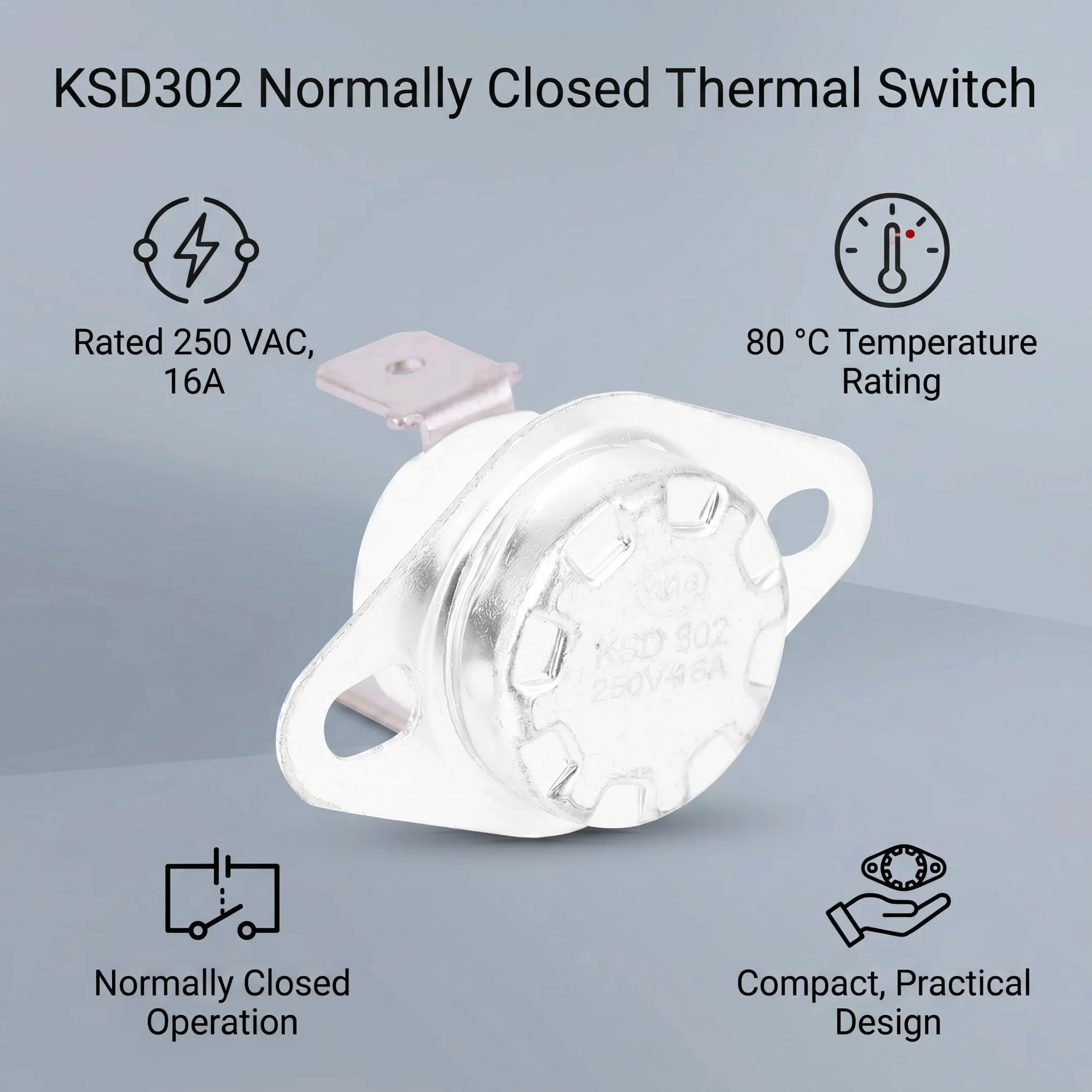 KSD302 Interruttore Termico Normalmente Chiuso 80°C 250V 16A per Sistemi Riscaldamento Sicurezza