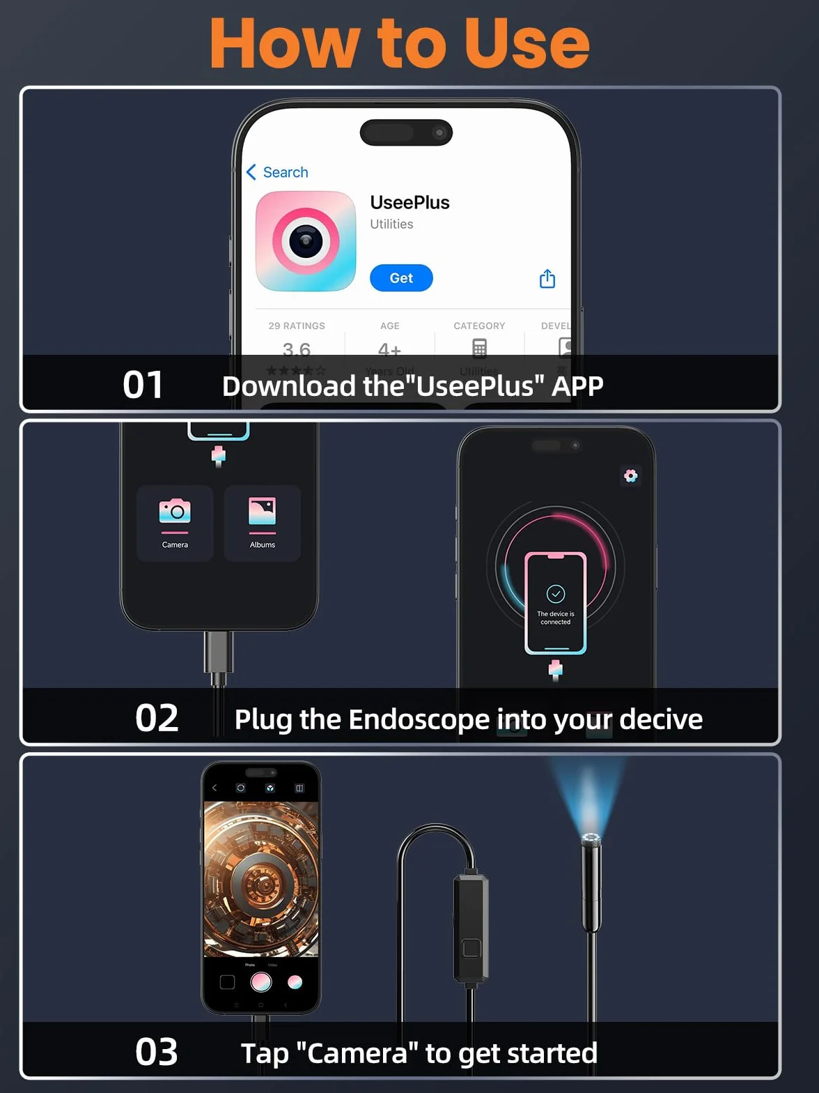 Telecamera di ispezione endoscopica HD 1920P 10m IP67 impermeabile con LED per iOS Android