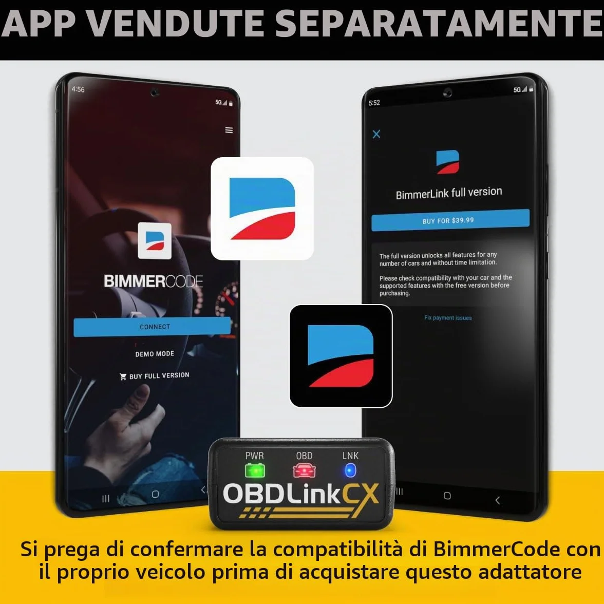 OBDLink CX Adattatore OBD2 Bluetooth 5.1 BMW Mini BimmerCode iPhone iOS Android Codifica Diagnostica OBD II