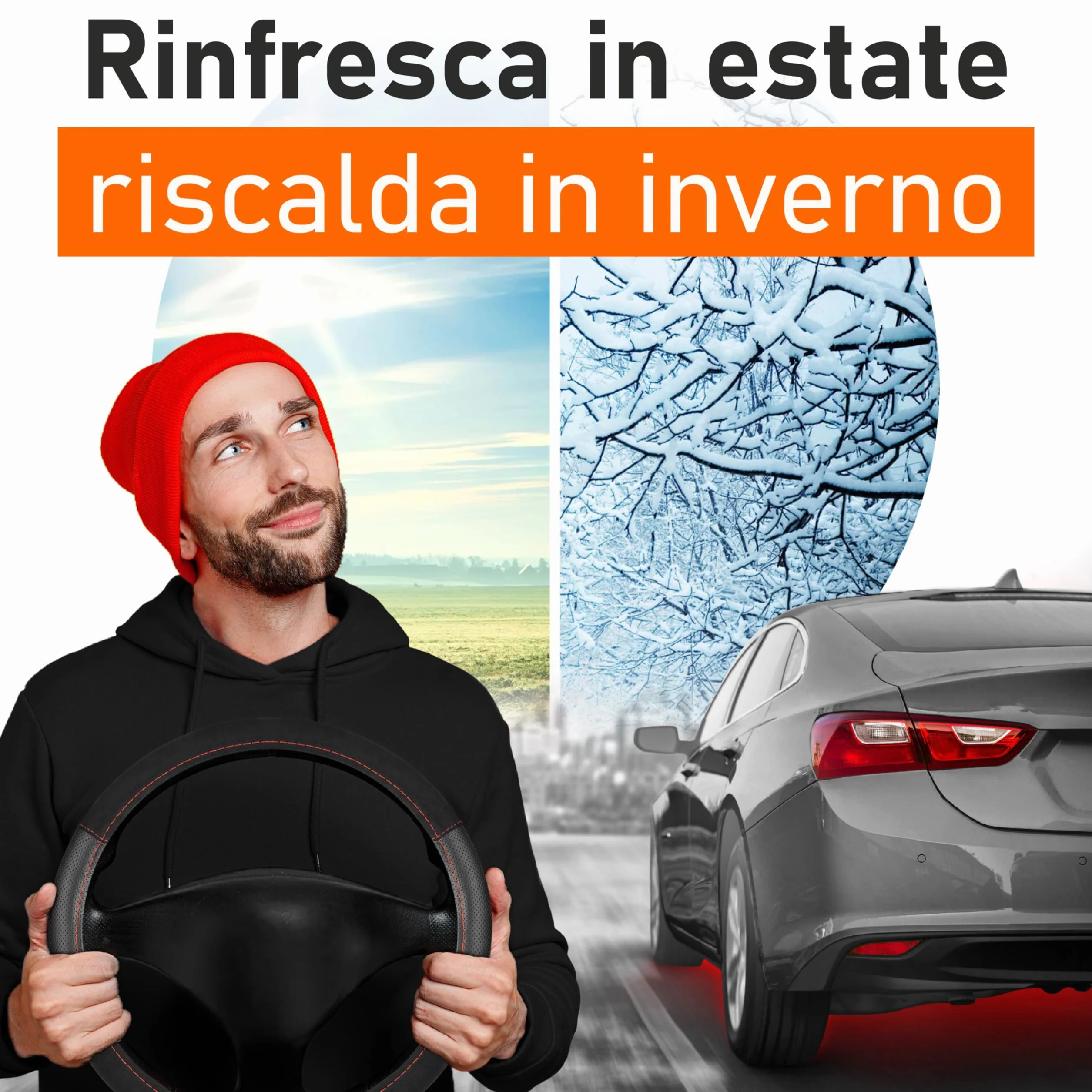 Upgrade4cars Coprivolante Auto Rosso | Copertura di Volante Universale Diametro 37-39 cm | Accessori Auto Interno | Regali per Donna e Uomo