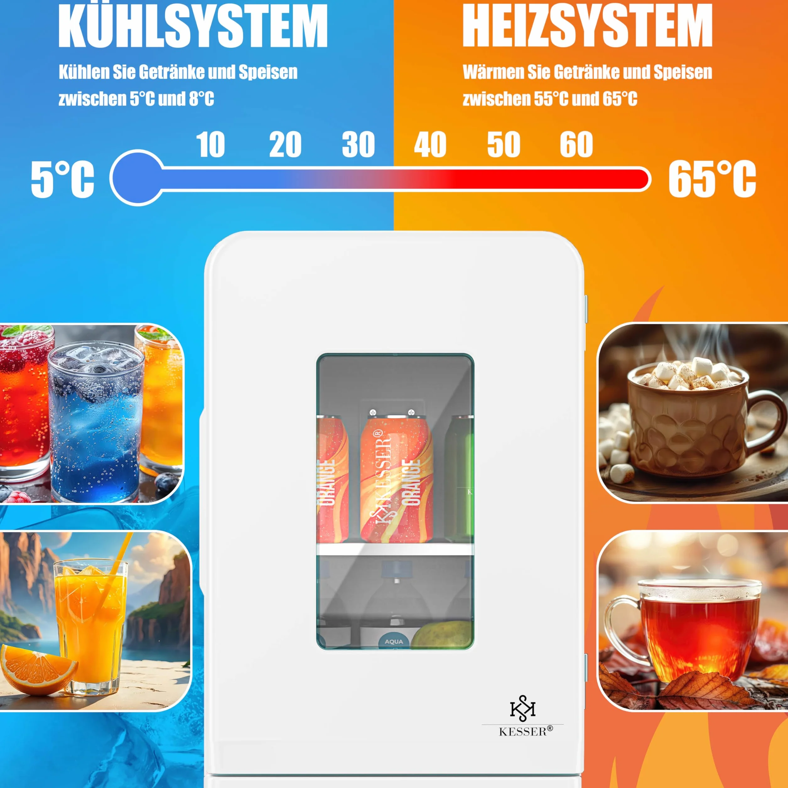 KESSER® 2in1 mini frigo box 15 litri funzione raffreddamento e riscaldamento portatile AC DC 220-240V/12V presa e accendisigari scalda sigaretta mini box termico auto ufficio, bianco