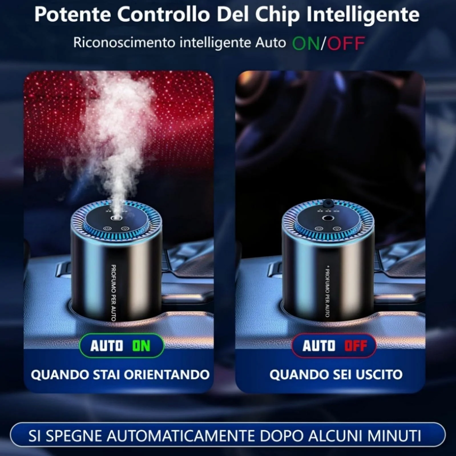 AI Profumatore Auto Diffusore Elettrico con 50 ml Profumo Colonia, Nebulizzatore Ultrasuoni, 3 Modalità, Batteria Integrata, BJ-577