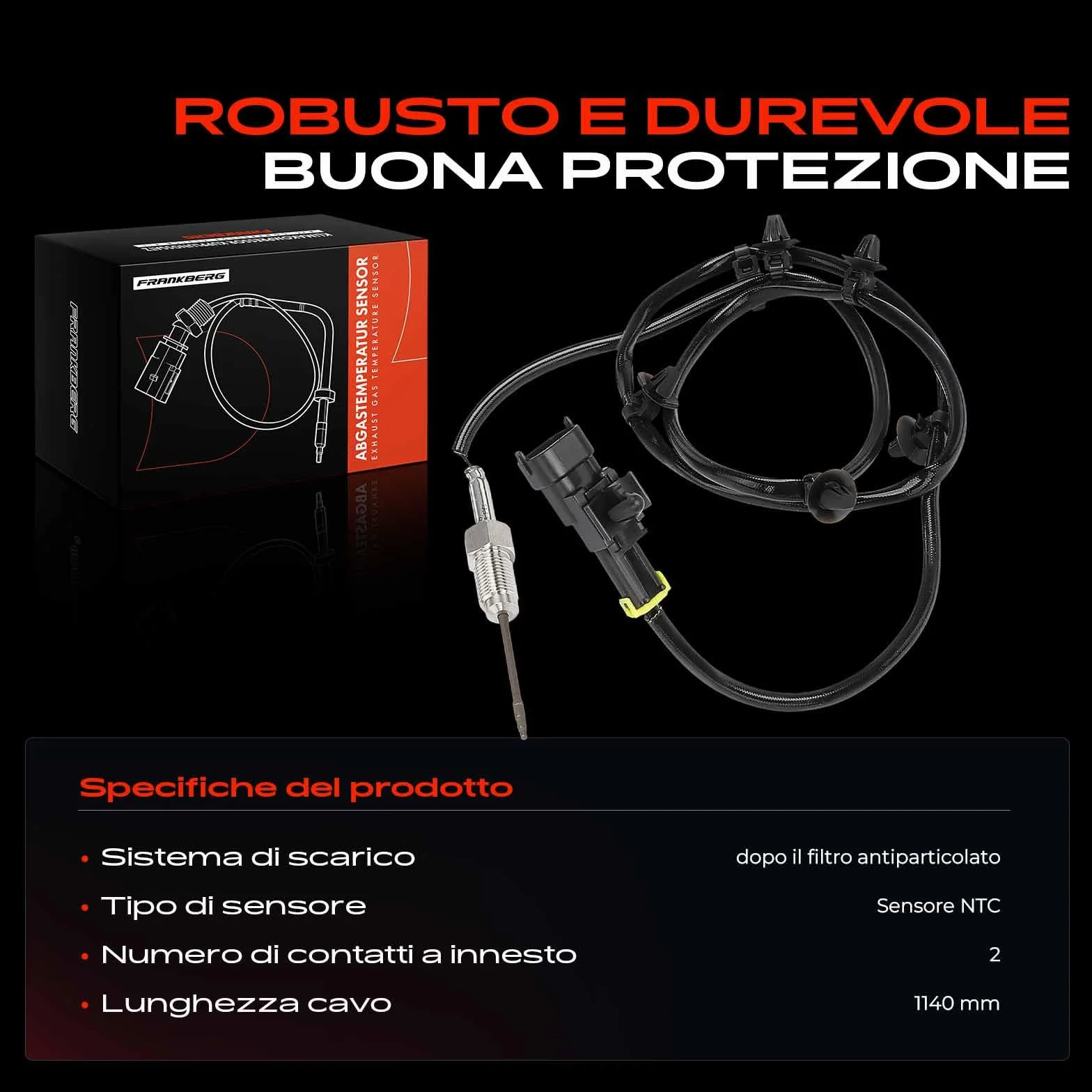 Frankberg Sensore temperatura gas di scarico 2-Poli Compatibile Grandeur TG 2.2L 2006-2011 Santa Fé II CM 2.2L 2006-2012