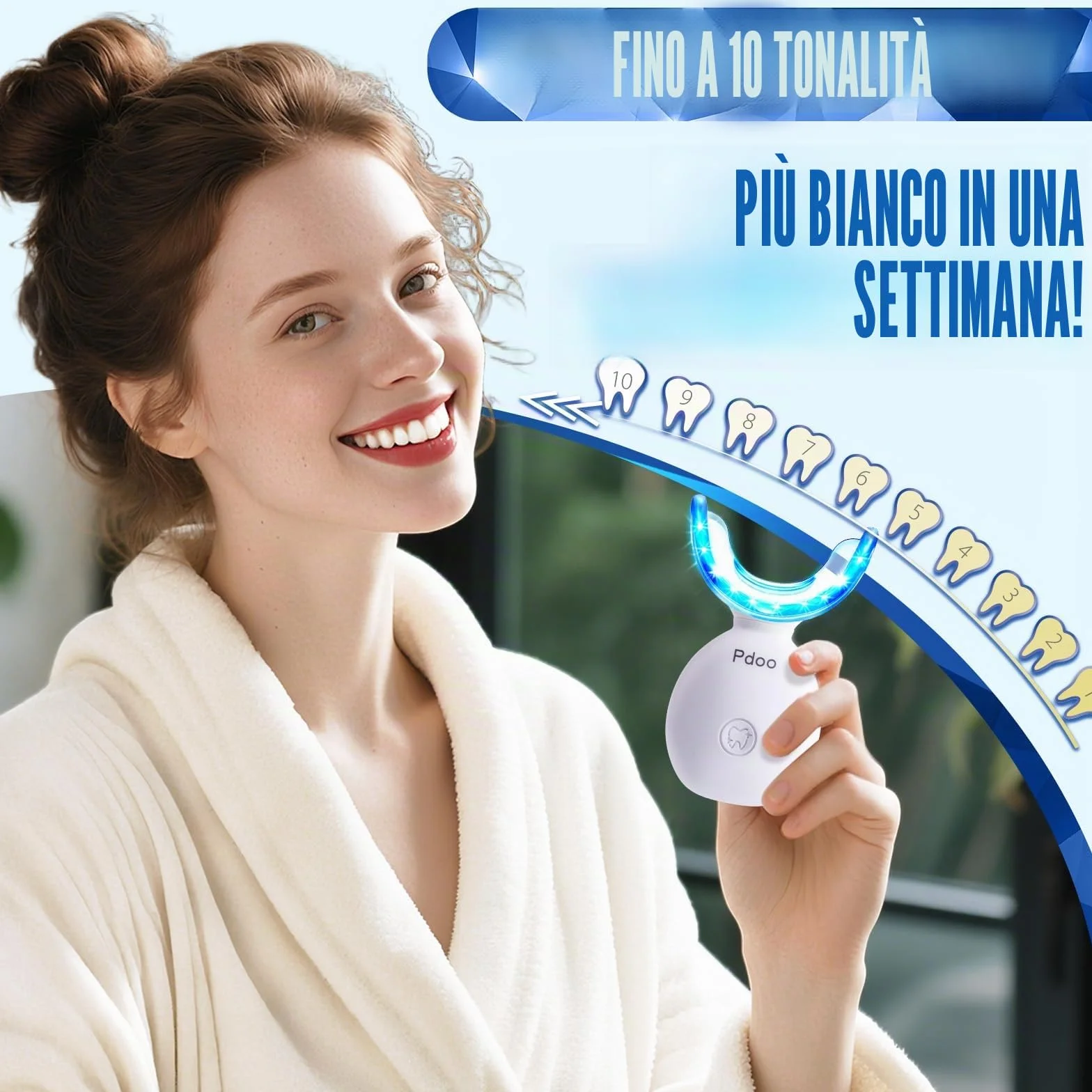 Kit Sbiancante Denti Wireless con Luce LED, 5 Gel Sbiancanti da 3ml per Sbiancamento Denti Immediato