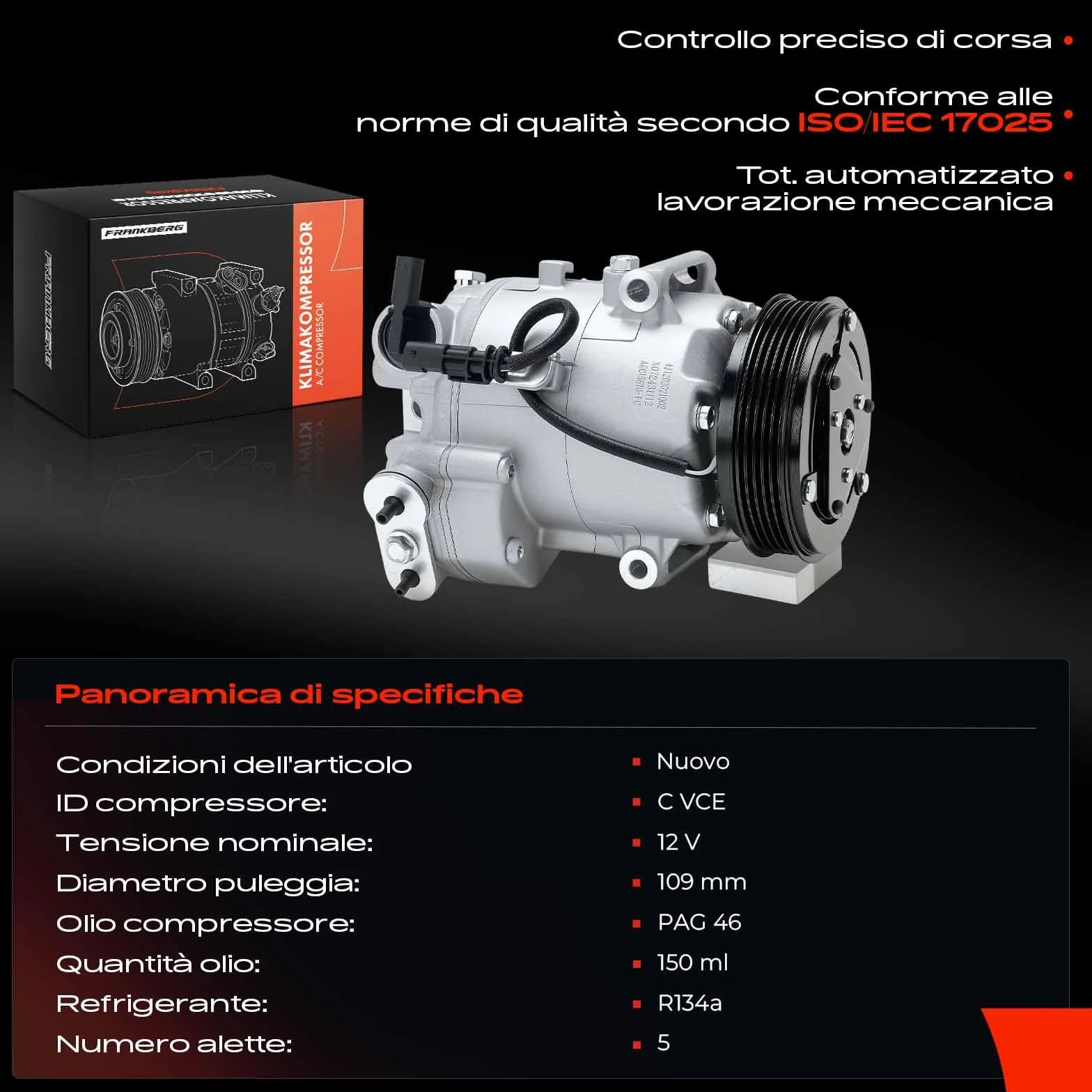 Frankberg Compressore dell'aria condizionata con frizione Compatibile Meriva B Zafira Tourer Insignia A
