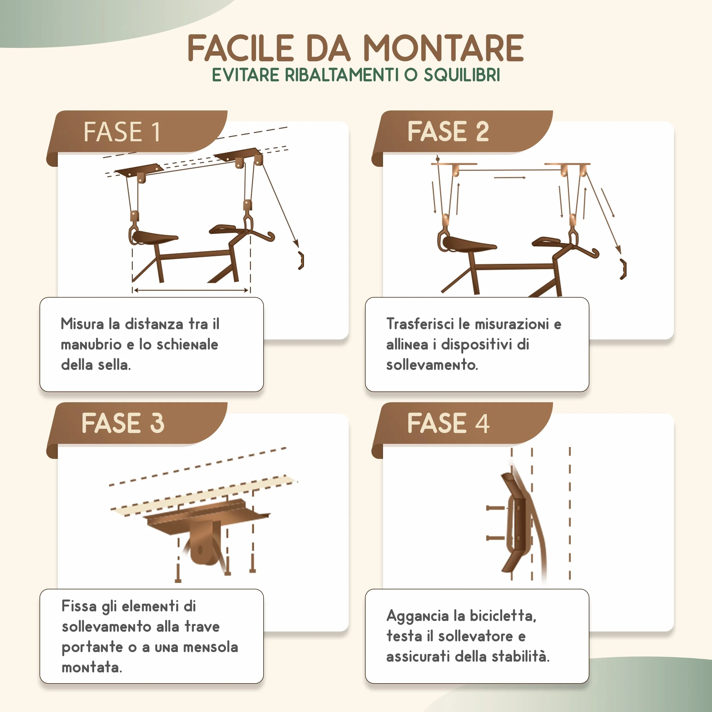 Bicicletta di Sollevatore Supporto Soffitto 60 kg 4 m