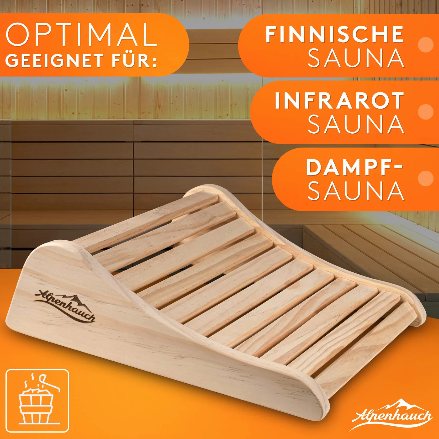 ALPENHAUCH Poggiatesta sauna in legno naturale ergonomico accessorio cabina infrarossi