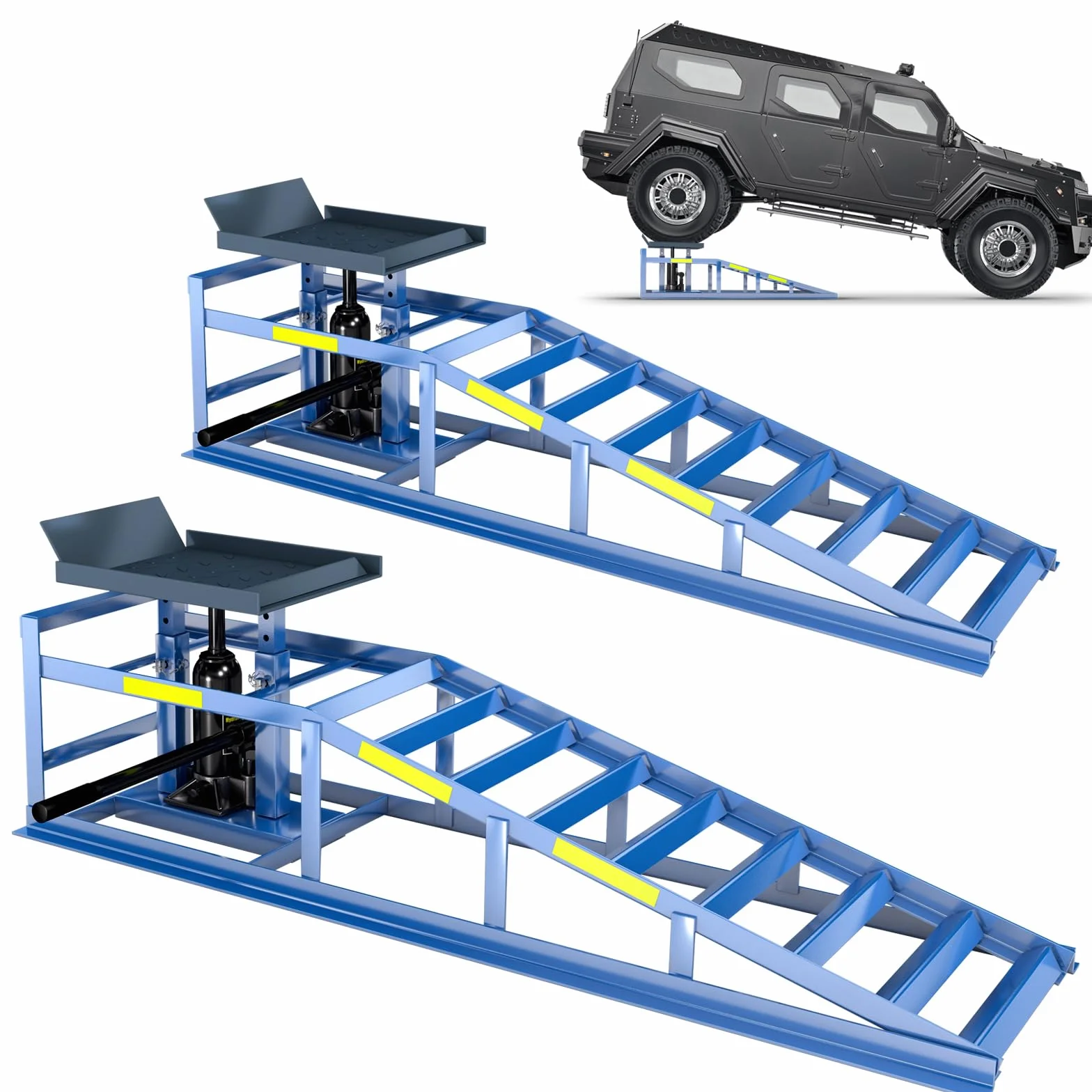 2 pezzi rampe di carico da 5 T/5000 kg, rampe di carico pesanti, rampa per cambio olio idraulico con strisce riflettenti integrate per la notte, altezza di sollevamento regolabile da 24,9 a 38,1 cm