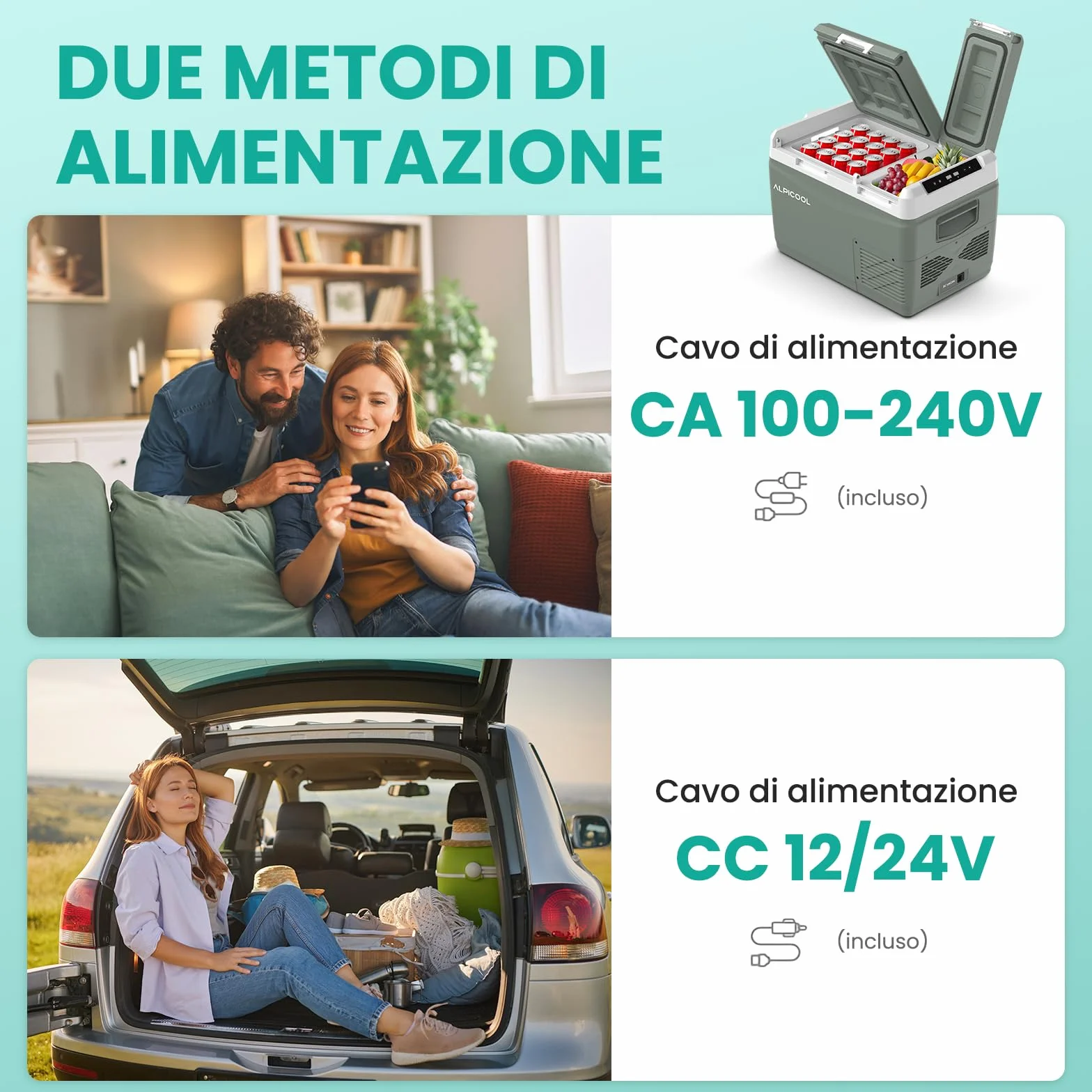 Alpicool KLS38 Frigo per Auto 31L con APP, 2026 Doppia Zona Frigorifero Portatile Elettrico 12/24V DC 100~240 V AC,Frigo Portatile per Camion Viaggio Picnic,-20℃-20 ℃,con Scomparto Ghiaccio,Verde