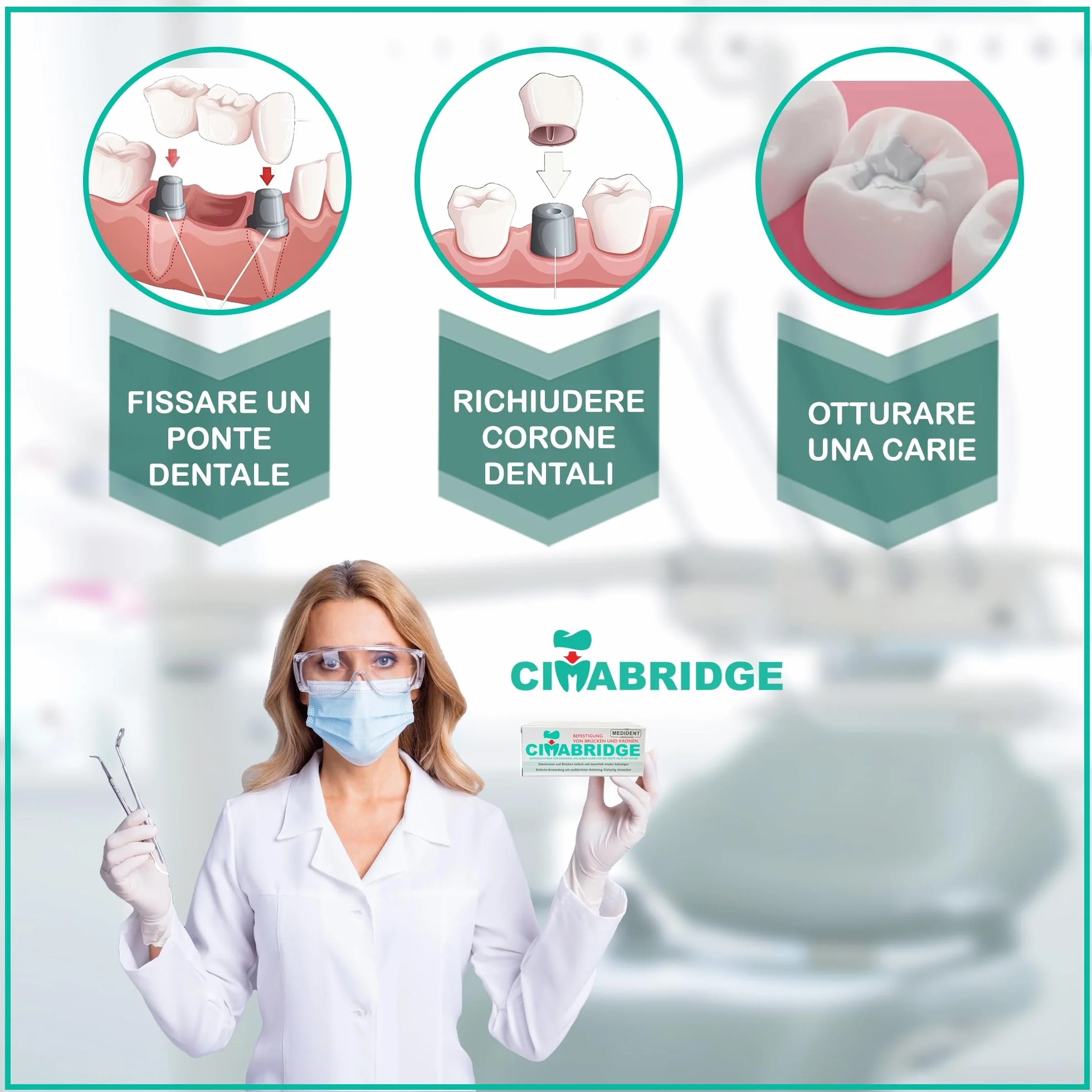 CIMABRIDGE Kit naprawy protez dentystycznych do mocowania mostów i koron
