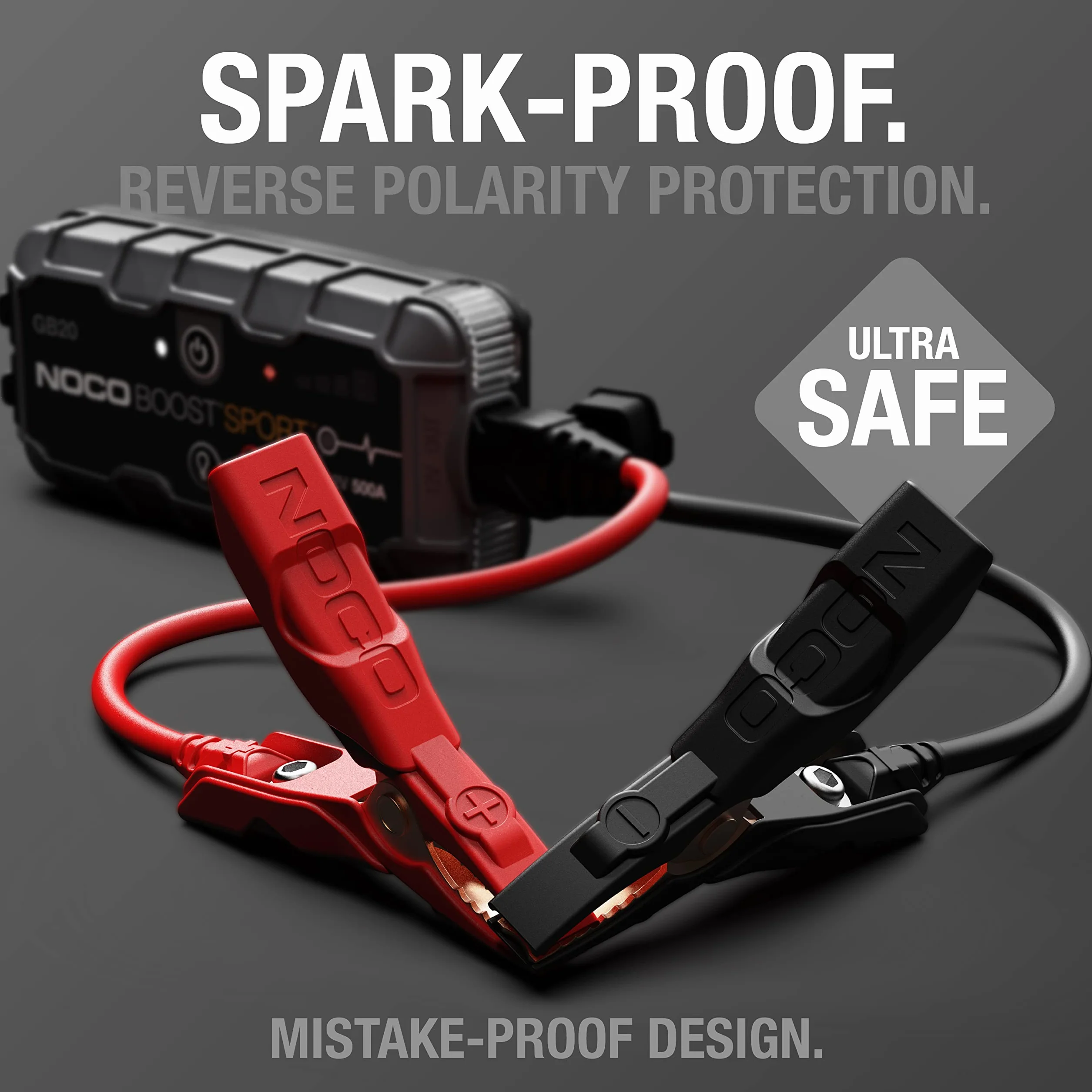 NOCO Boost GB20: Avviatore di Emergenza UltraSafe 500A – Booster Batteria al Litio 12V, Caricabatteria Portatile Power Bank e Cavi Avviamento – Per Motori Benzina fino a 4.0L