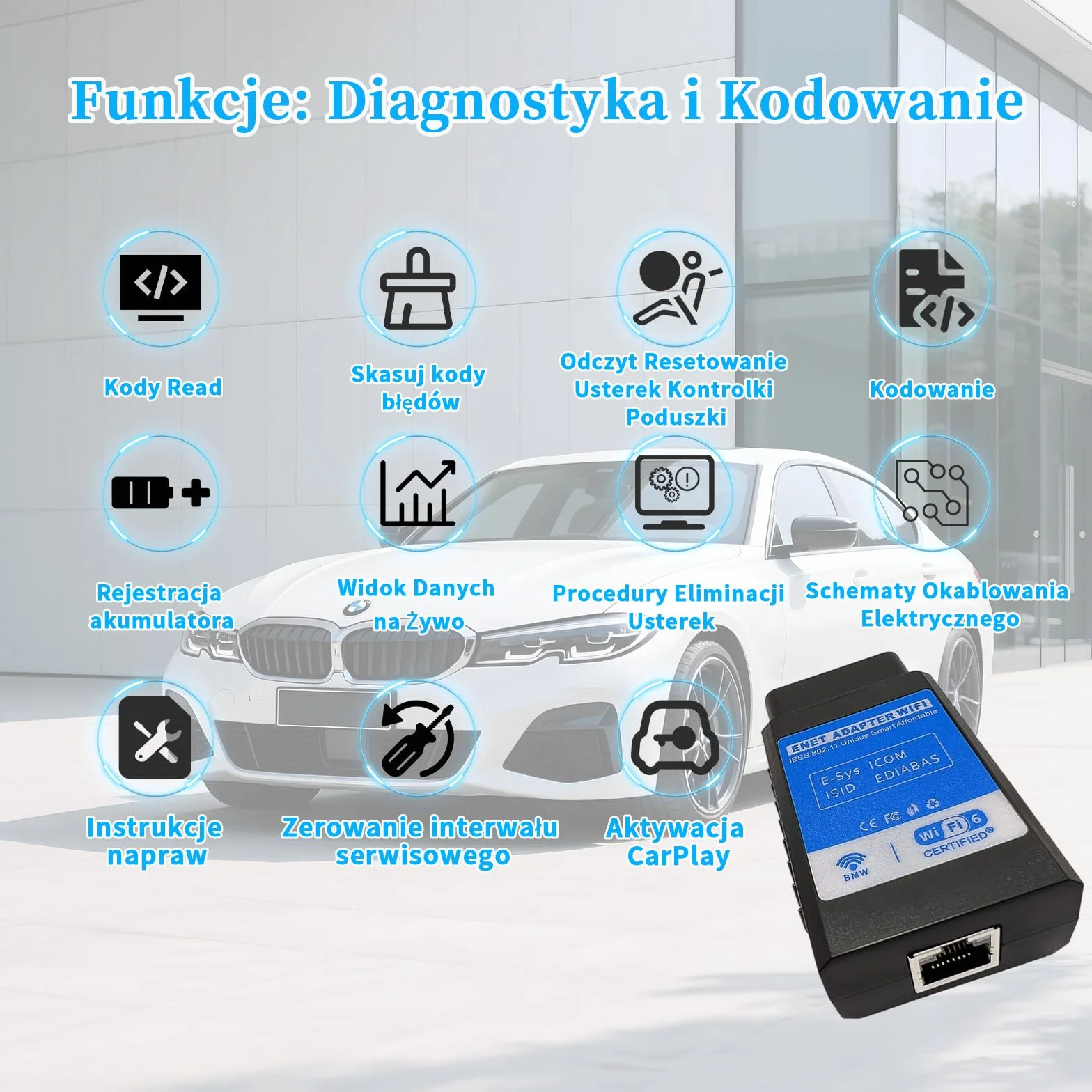 Adattatore WiFi OBD2 per Diagnostica BMW Serie F/G/I Compatibile con MHD, Bootmod3, BimmerCode, xDelete, E-SYS, ISTA