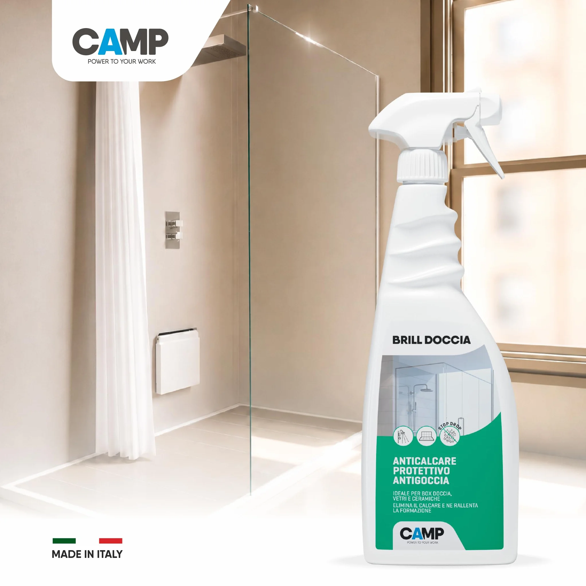 CAMP Brill Doccia Anticalcare Protettivo Antigoccia Detergente Vetri Ceramiche 750ml