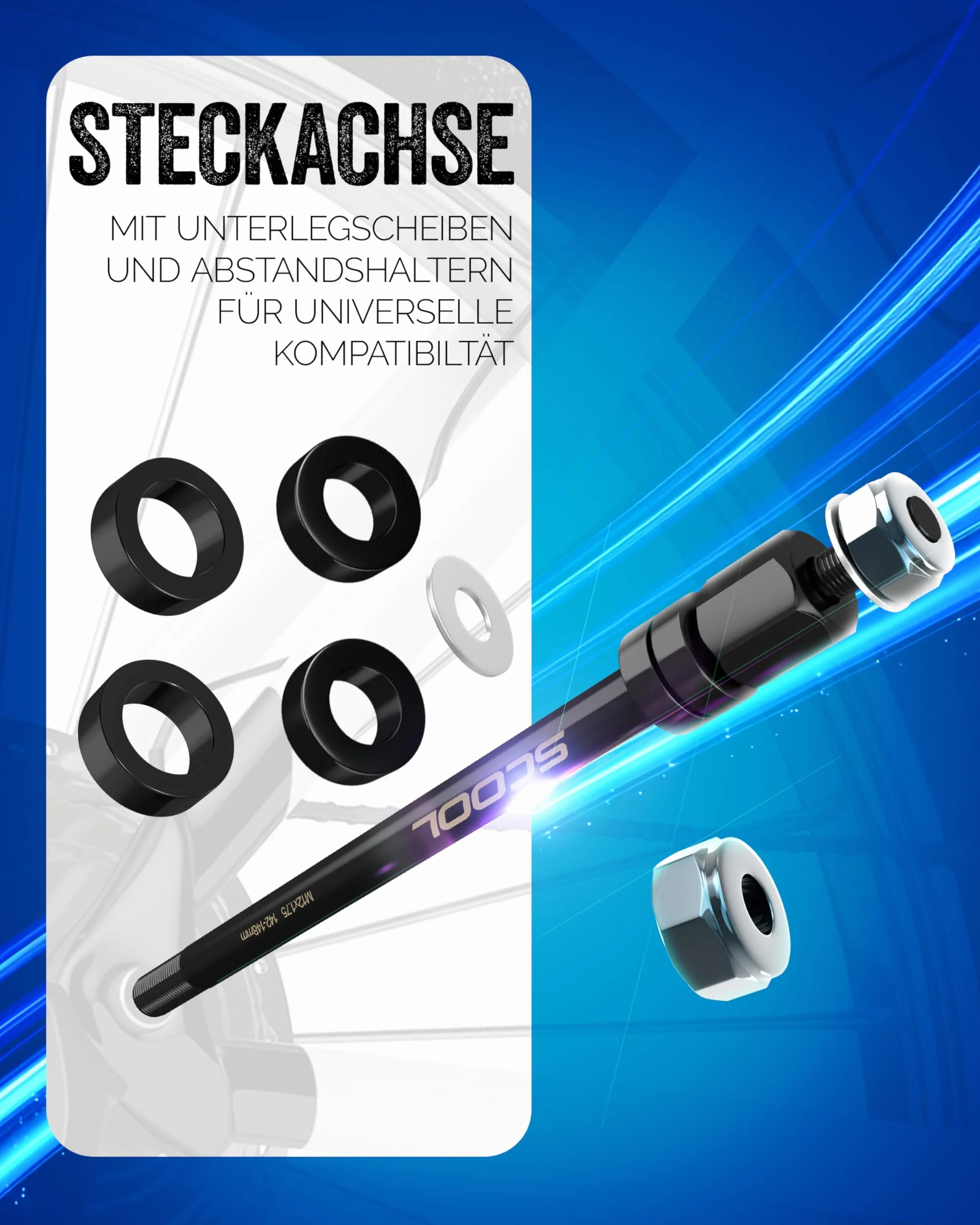 Asse a innesto per rimorchio bicicletta – Adattatore M12 per tutte le lunghezze – Rimorchio bicicletta – Assale con adattatore (M12 x 1,0)