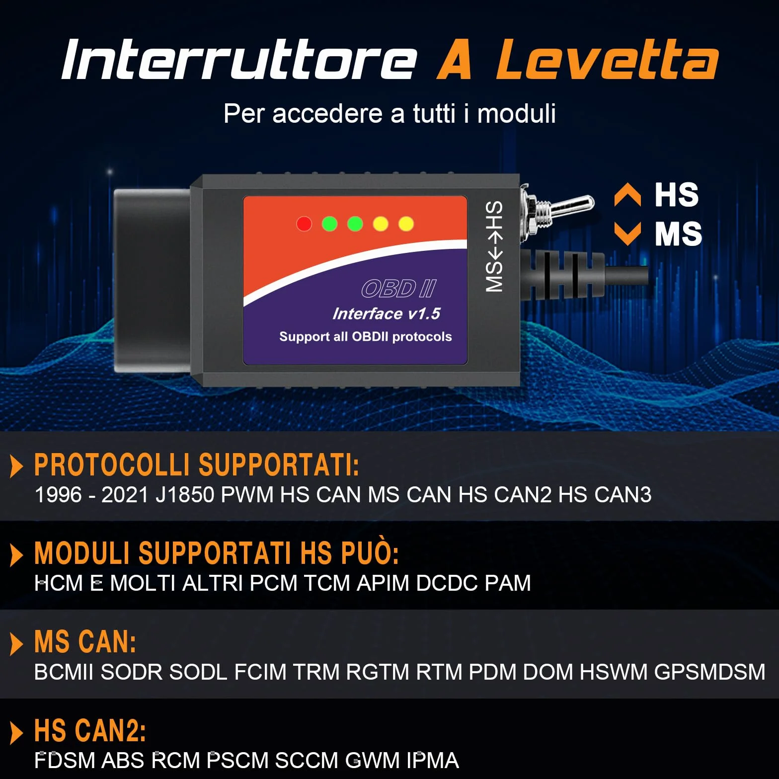 FORScan OBD2 Scanner OBDII Diagnostico per Windows, Strumento Codificazione con Interruttore MS-Can/HS-Can per Ford Lincoln Mazda Mercury