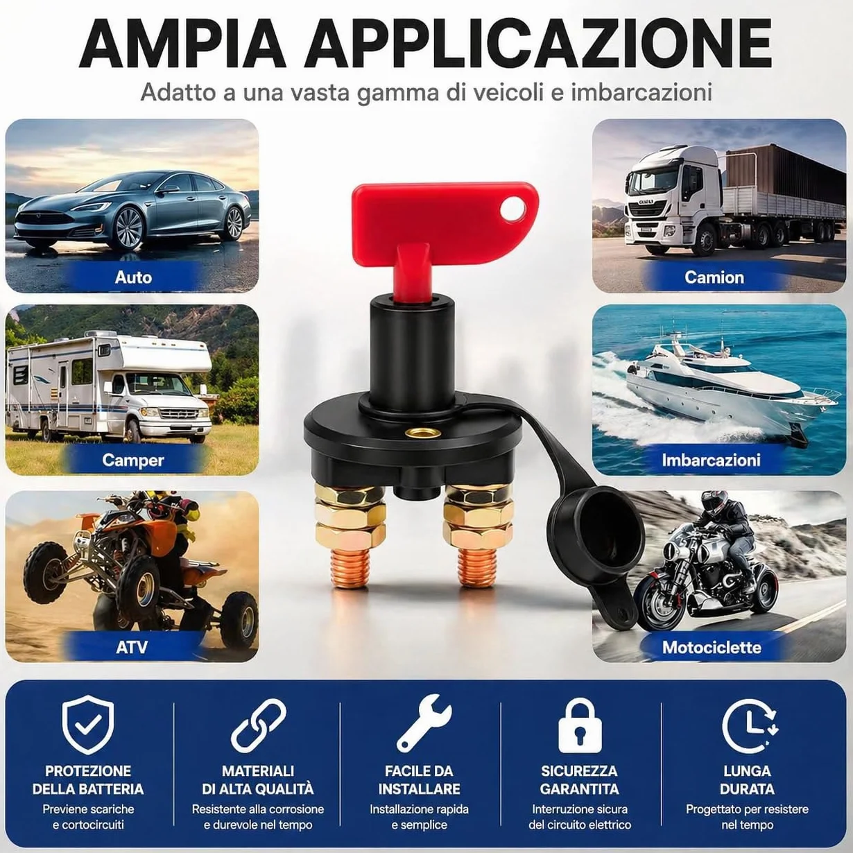 Topolenashop Staccabatteria Auto 12V/24V 100A 500A Picco – Interruttore Batteria Impermeabile con 2 Chiavi Rimovibili, Isolatore per Auto, Camper, Barca, Camion e ATV | SY-KG0084