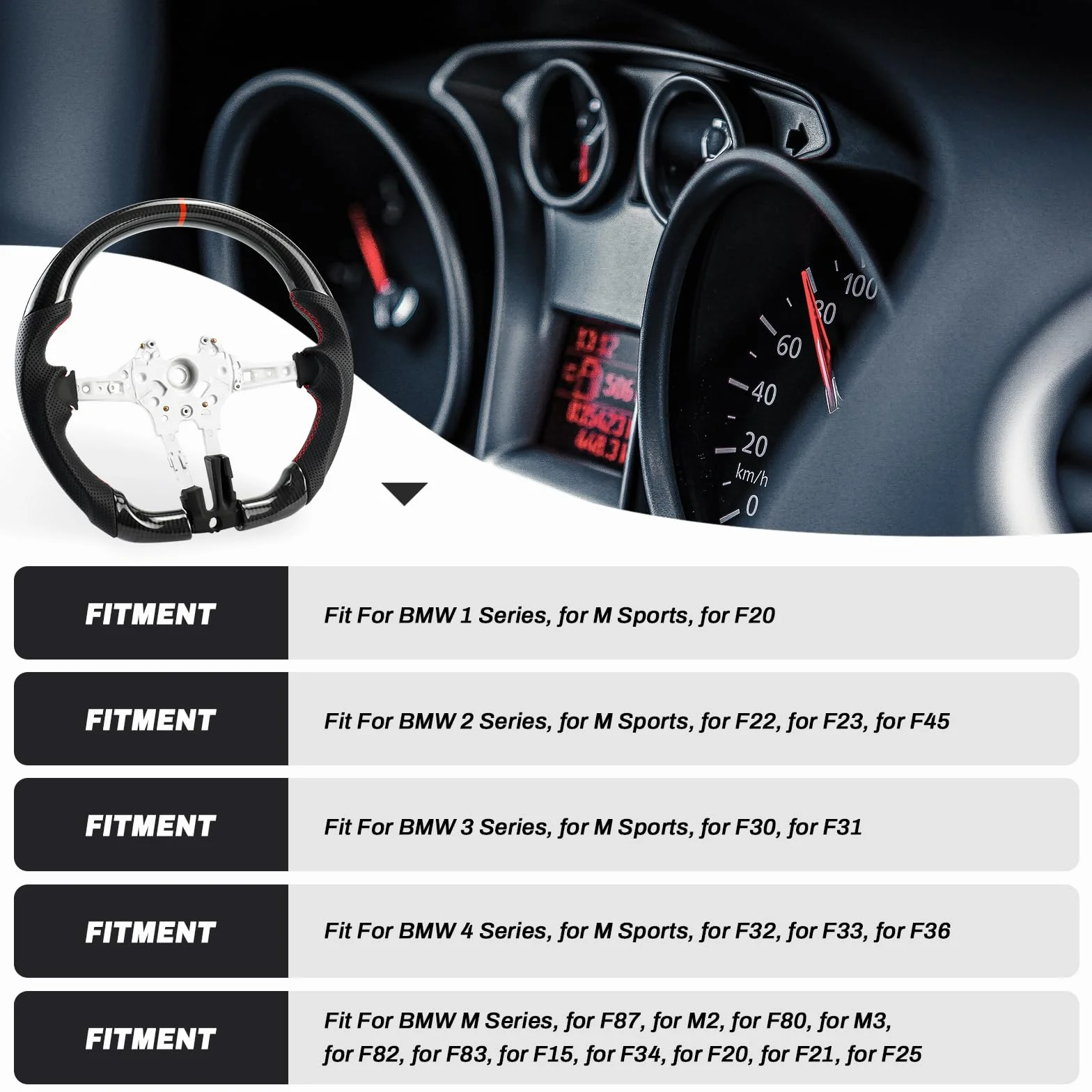 Volante artigianale in vera fibra di carbonio per BMW M Sport M3 F20 F22 F30 F31 F87 M2 F82 F83 F15