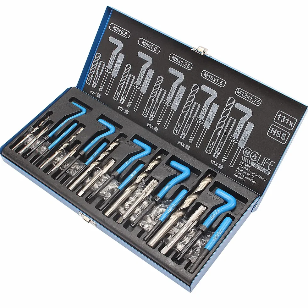 CCLIFE Kit Riparazione Filettatura Helicoil Set Inserti 131 Pezzi M5 M6 M8 M10 M12