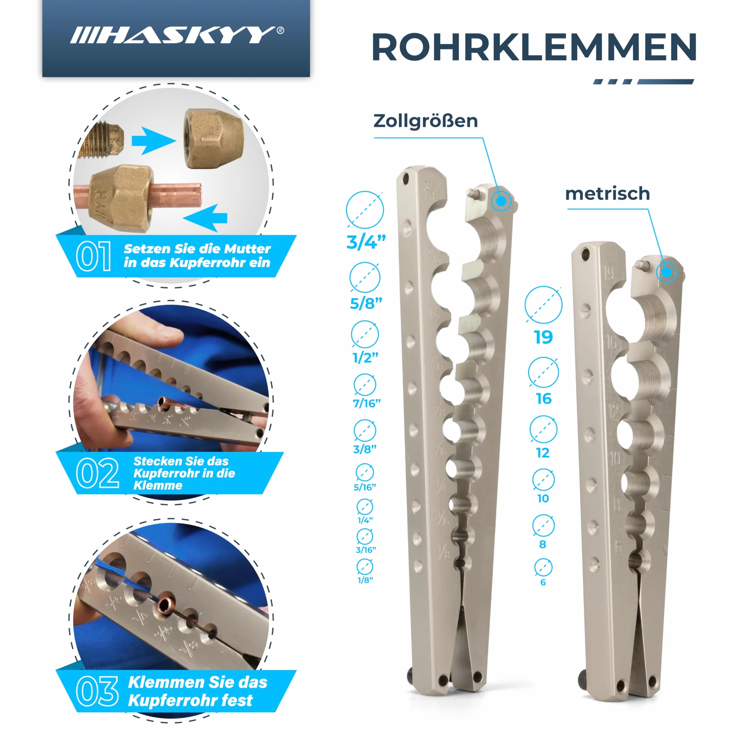 HASKYY Strumento di svasatura 5-19mm 1/8"-3/4" oscillante Aria condizionata R407c R410a con Tagliatubi
