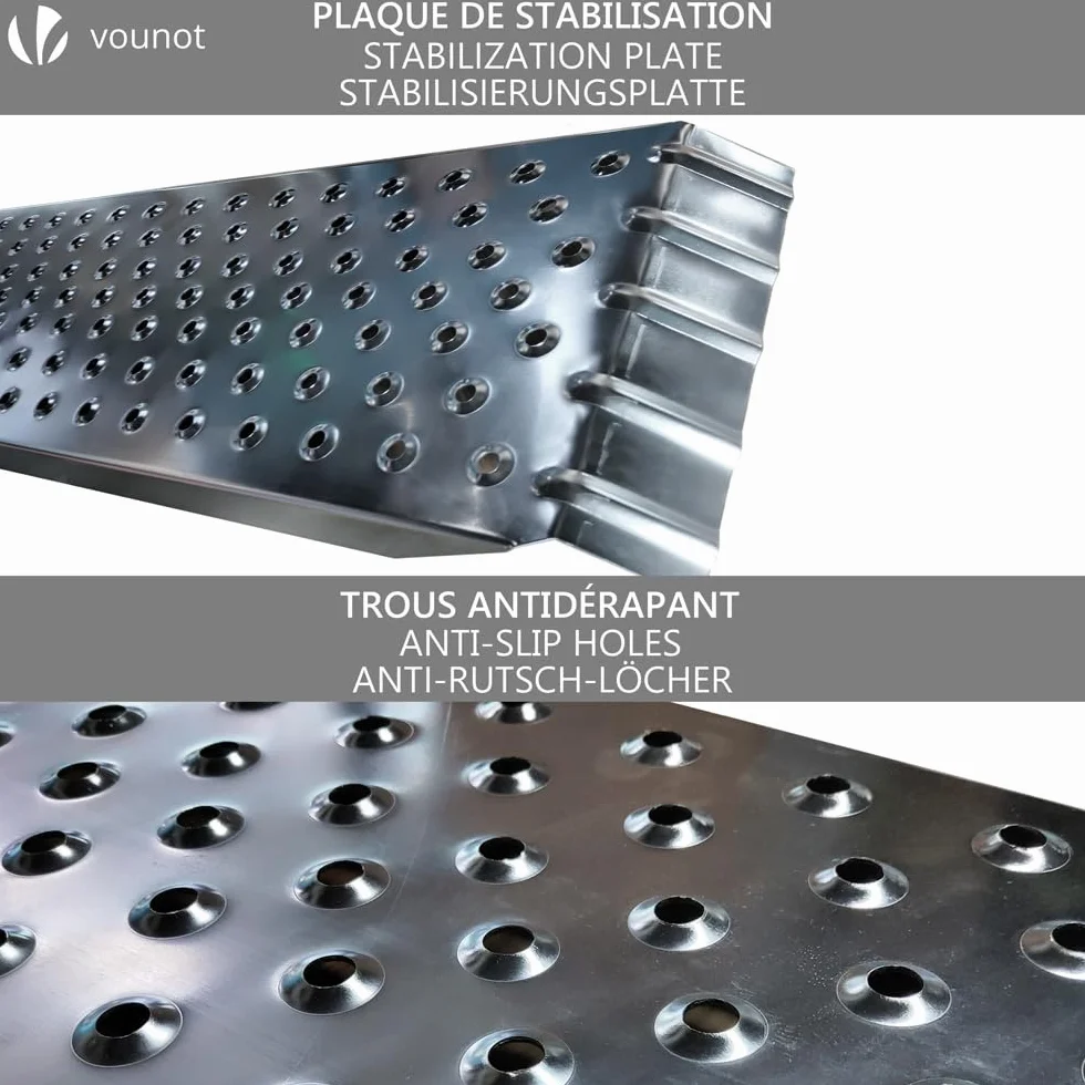 VOUNOT® Rampa di Carico in Acciaio, Due Rampe per Moto, Scooter, Quad, Trattorino, Furgone, Carrello, Carico Massimo 400 kg, 160x23 cm